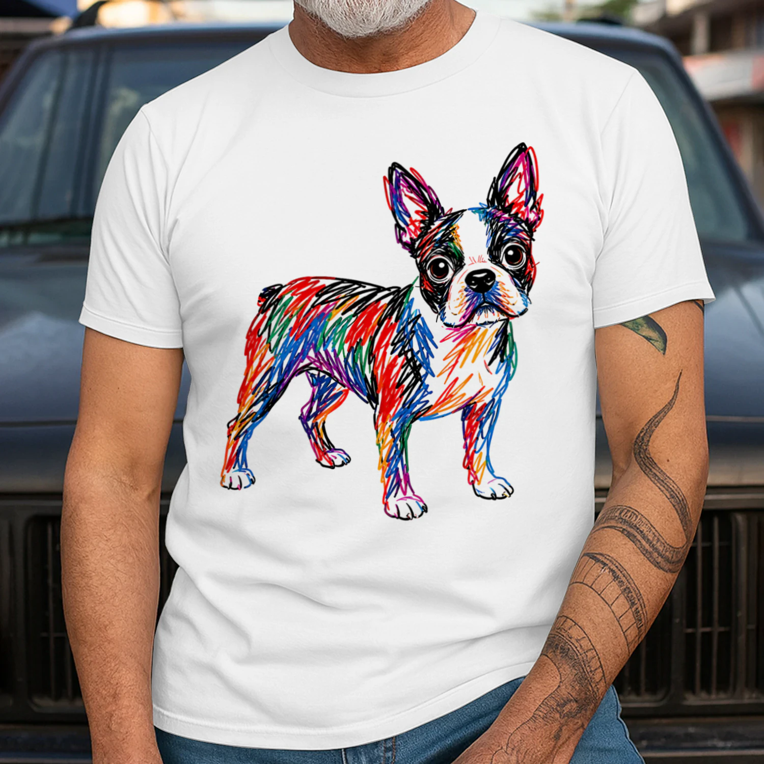 Colorful Scribble Boston Terrier