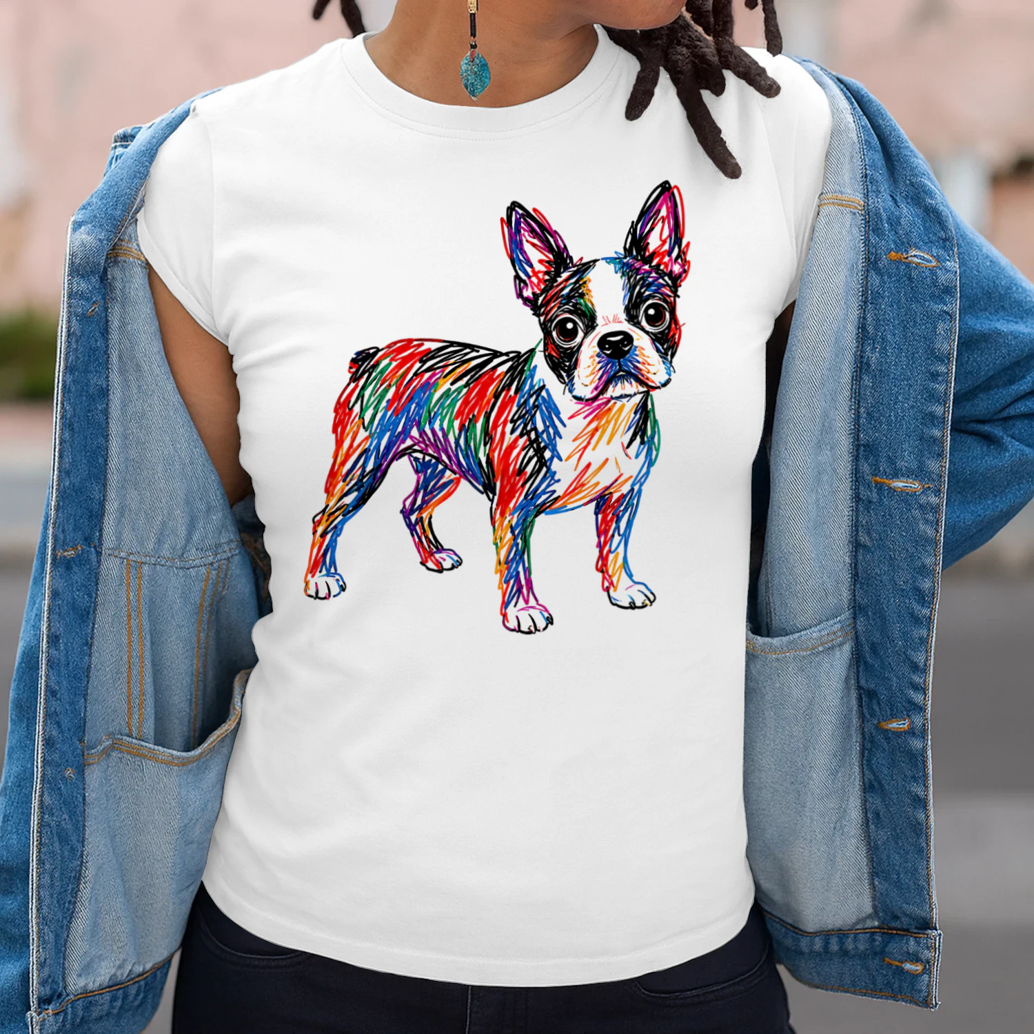 Colorful Scribble Boston Terrier