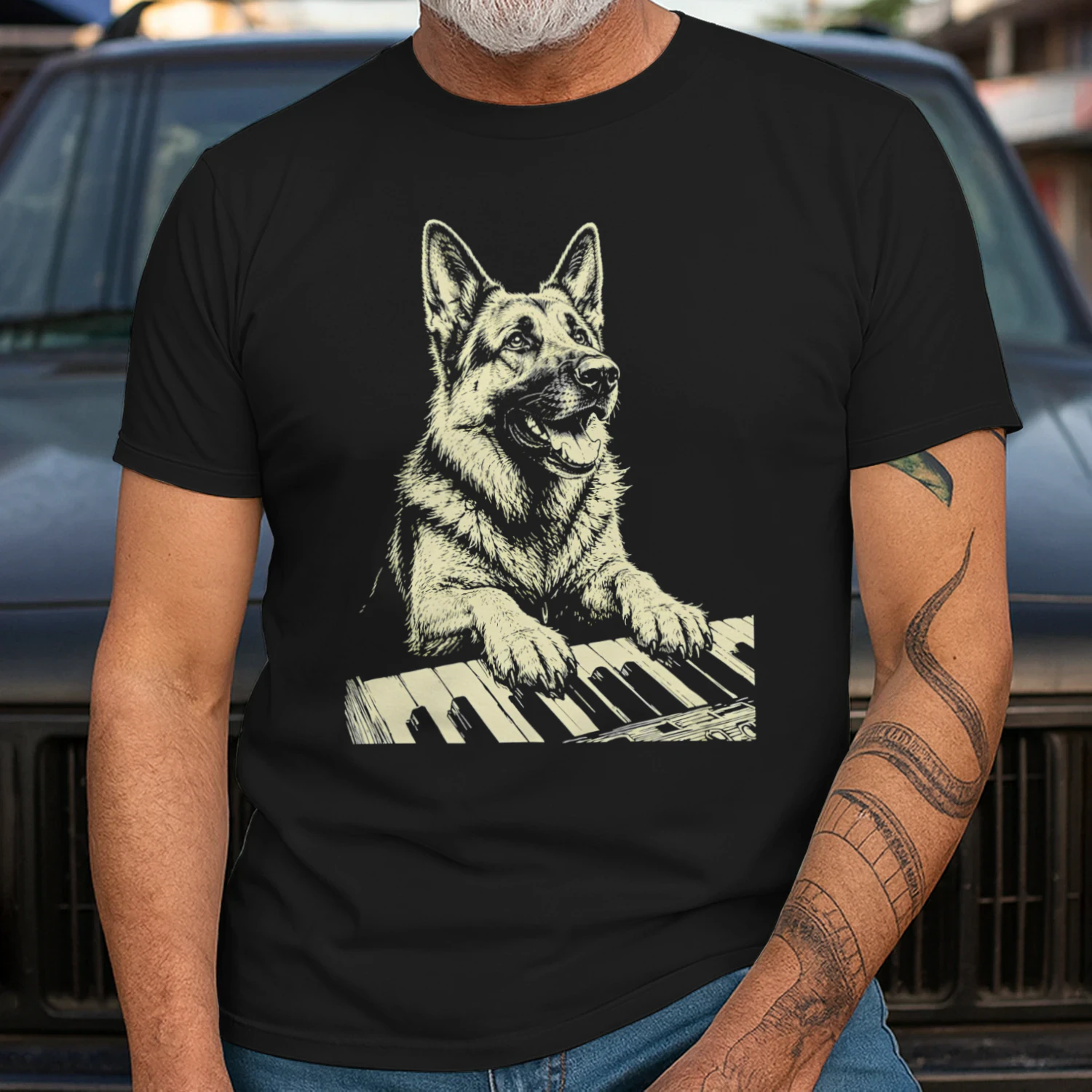 German Shepherd Playing Piano