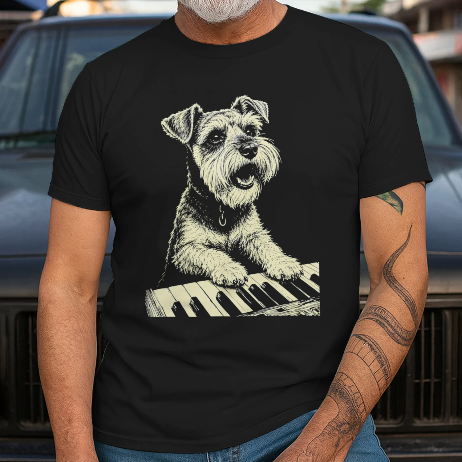 Schnauzer Playing Piano