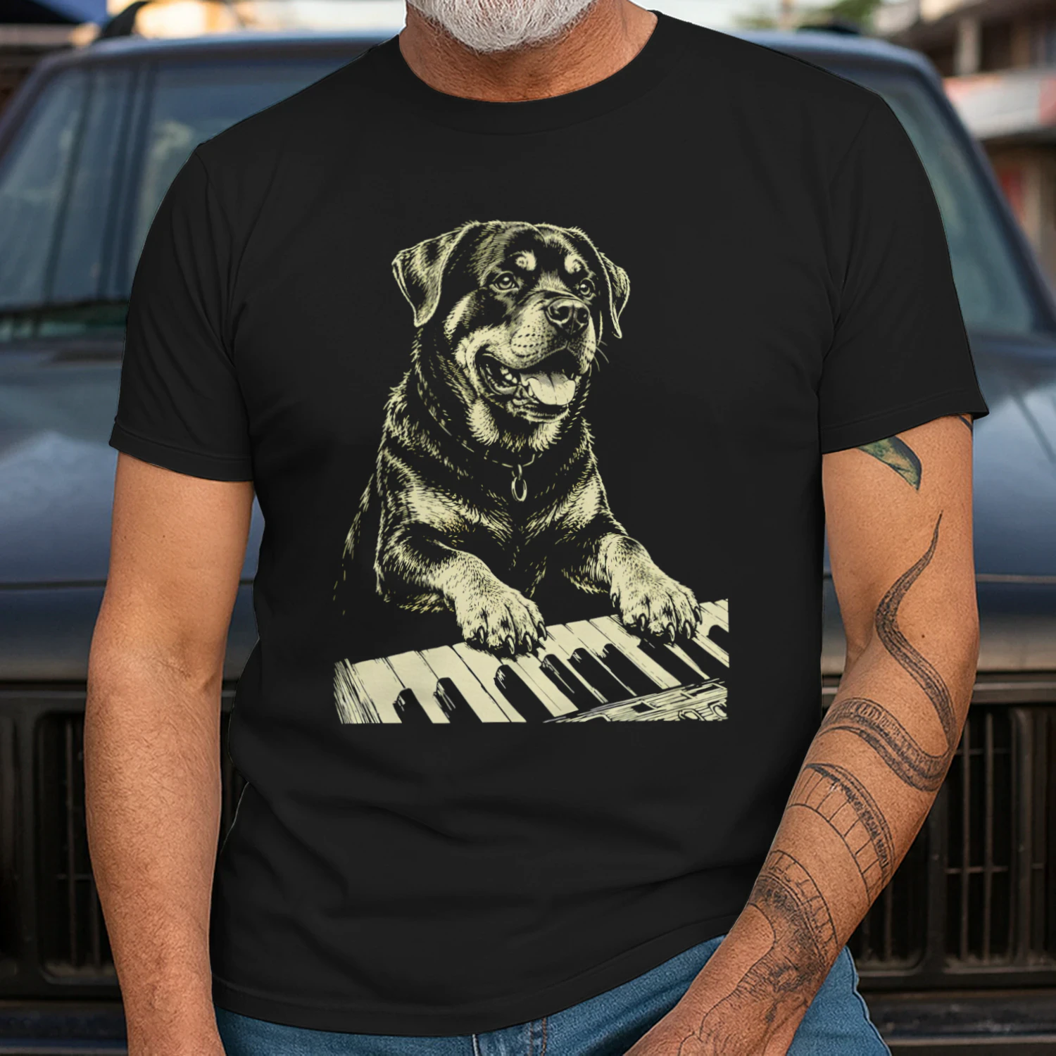 Rottweiler Playing Piano