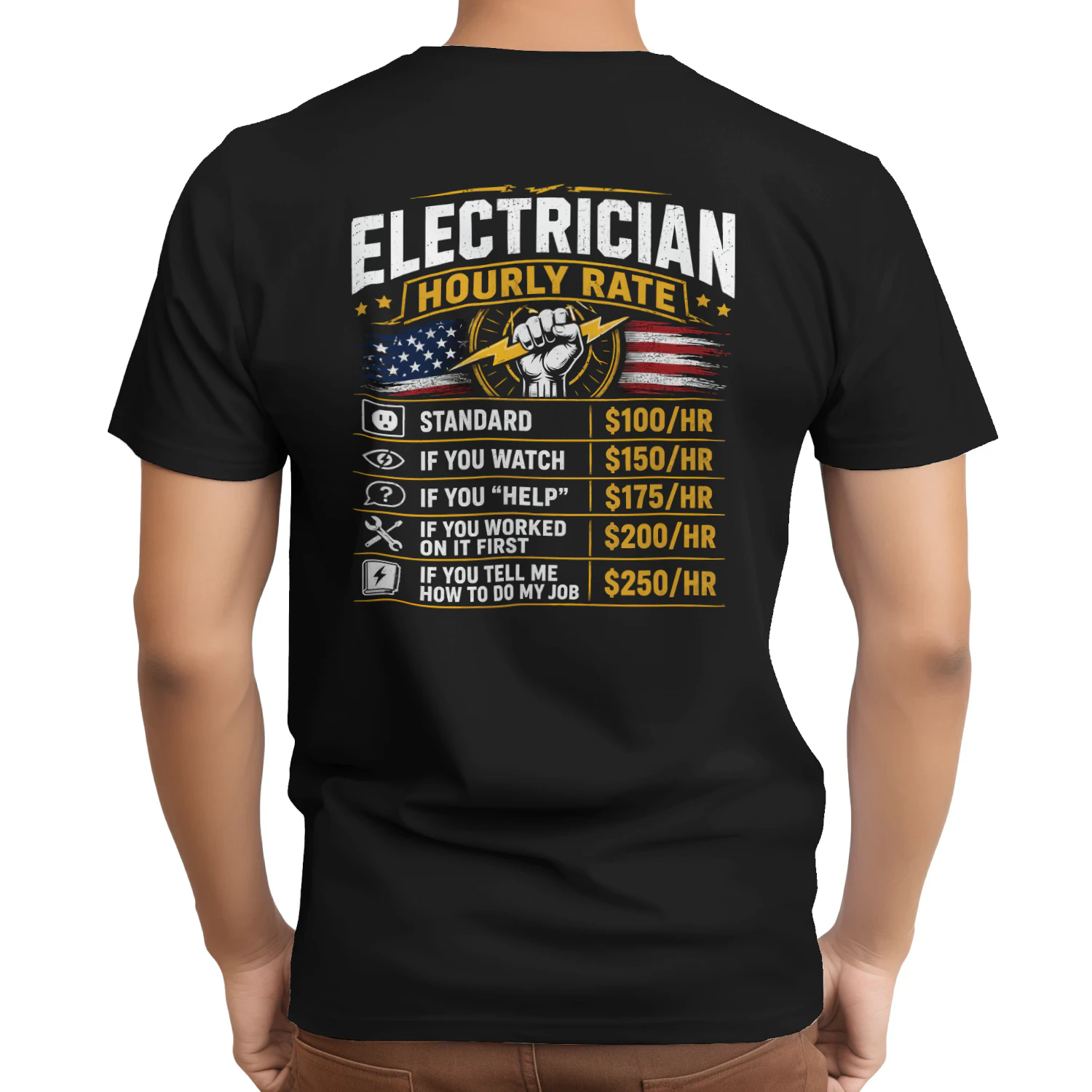 Classic Men's T-shirt: Electrician Hourly Rate – Funny Electrician Work Shirt