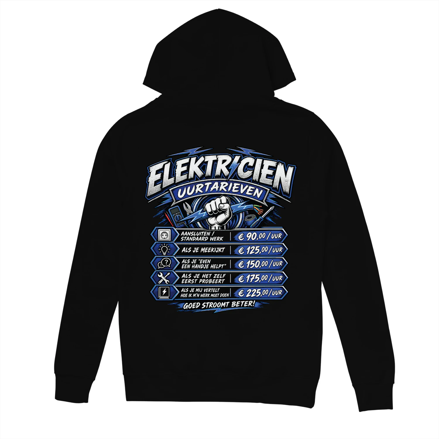 Elektricien Uurtarieven Hoodie - Grappige Werktrui voor de Vakman