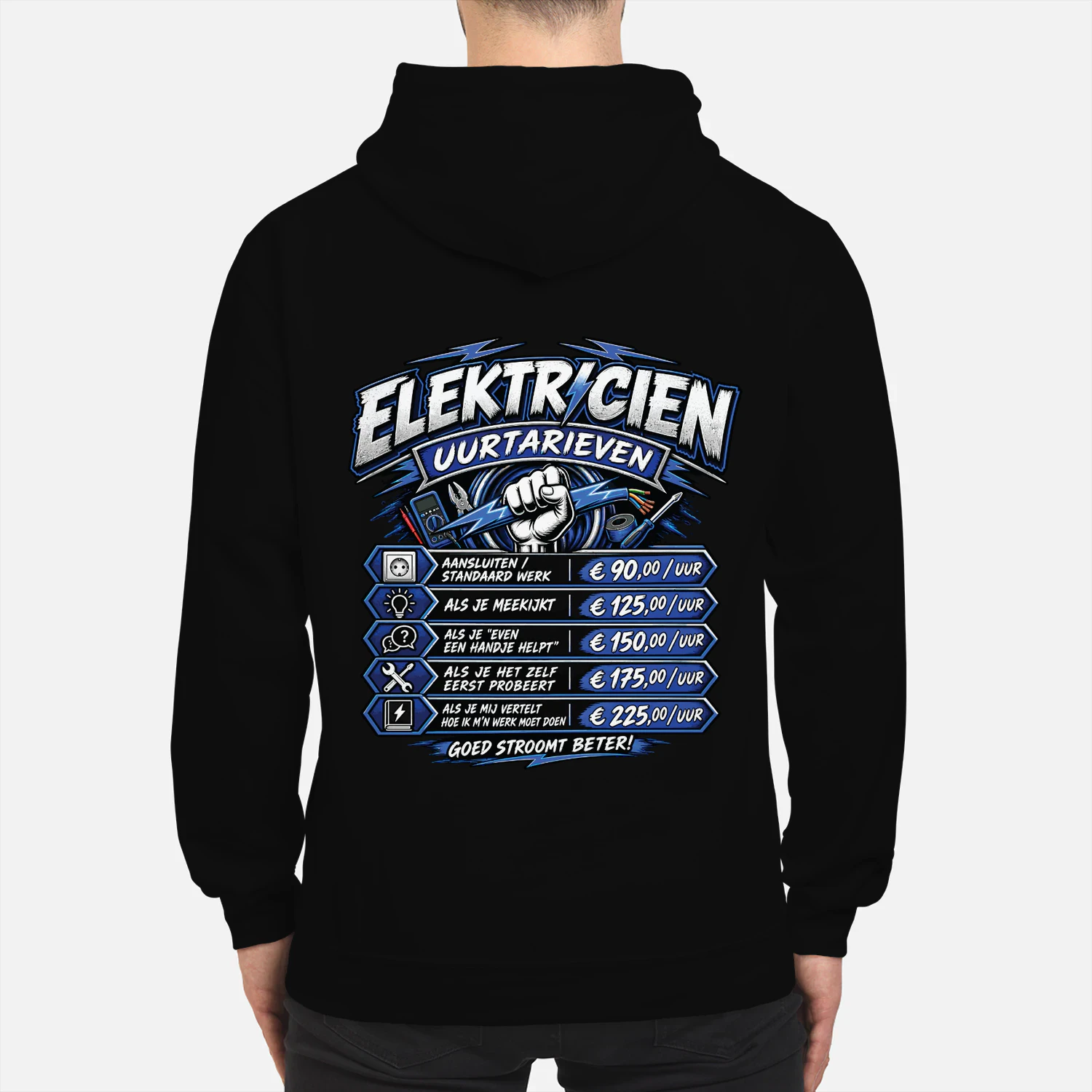 Elektricien Uurtarieven Hoodie - Grappige Werktrui voor de Vakman