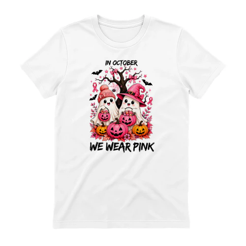 In October We Wear Pink Ghost Halloween Bow Breast Cancer