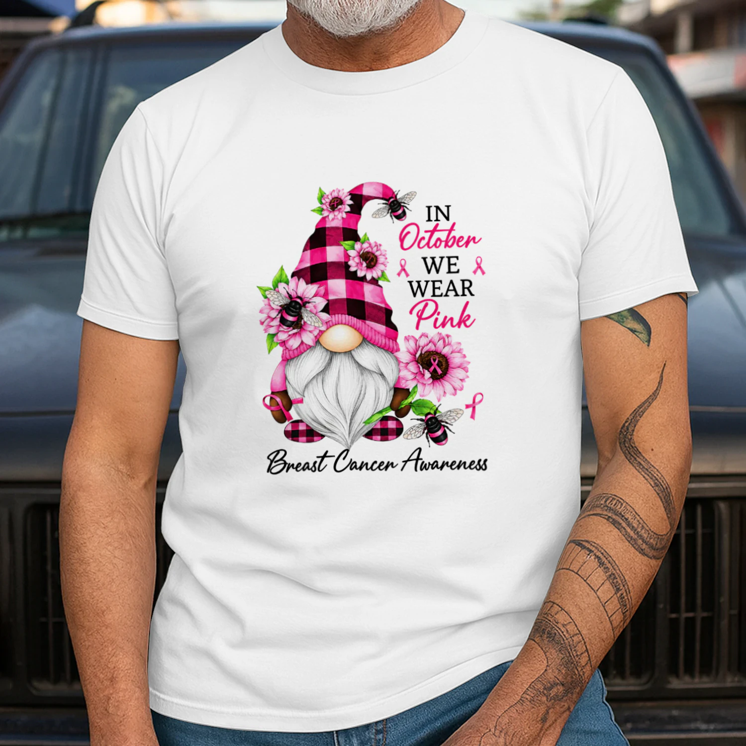In October We Wear Pink Gnome Breast Cancer Awareness