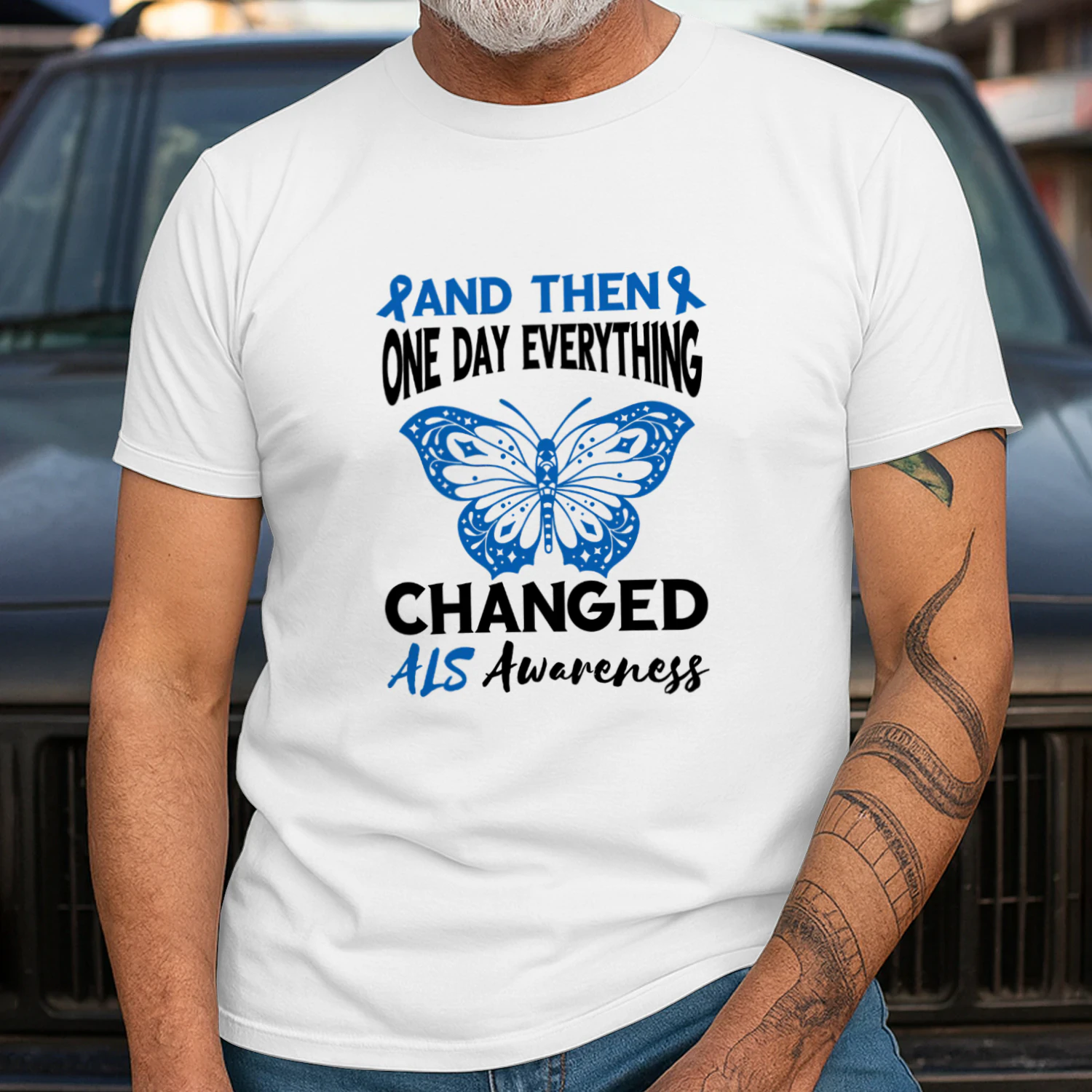 ALS Awareness Blue Ribbon One Day Everything Changed