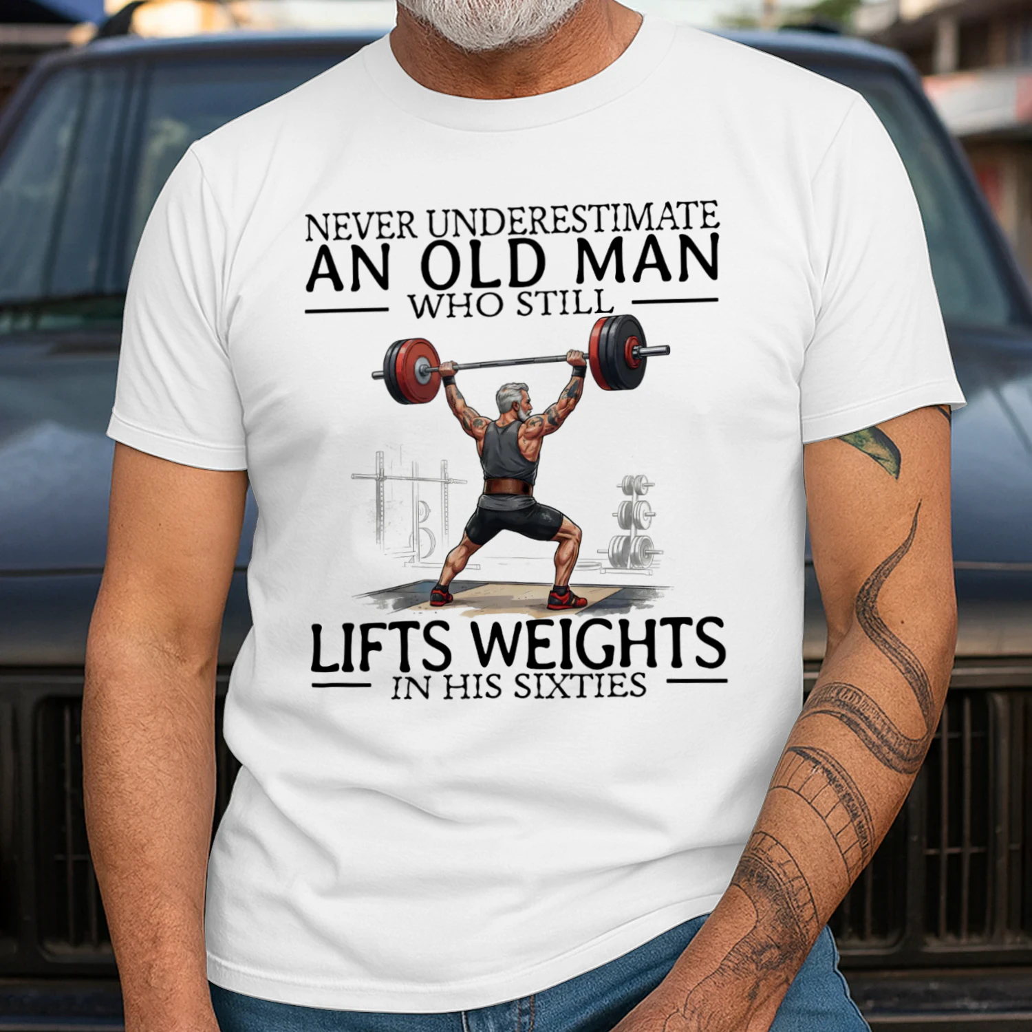 LIFTS WEIGHTS IN HIS SIXTIES