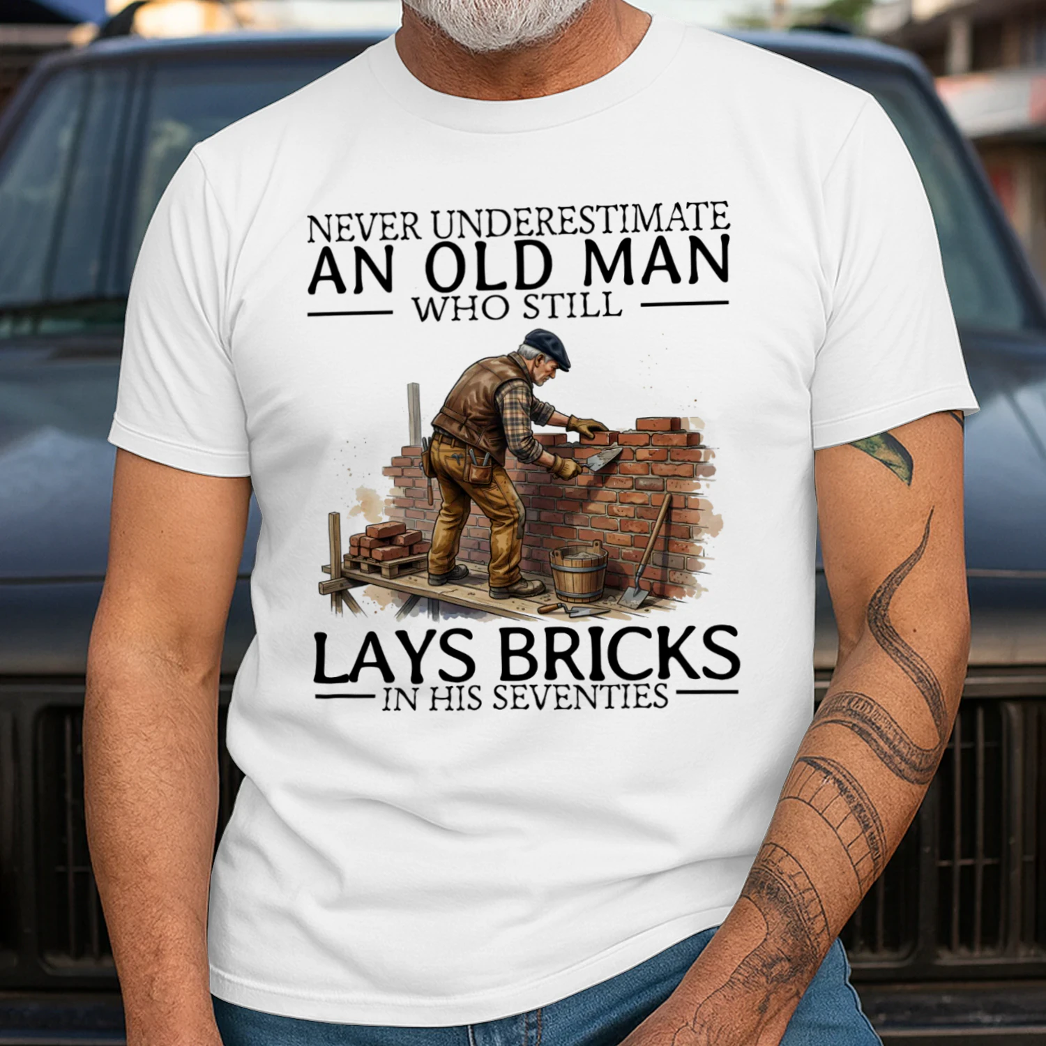 Lays bricks in his seventies