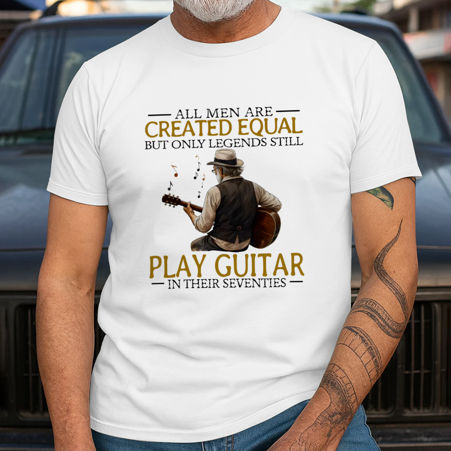 ALL MEN ARE CREATED EQUAL BUT ONLY LEGENDS STILL PLAY GUITAR IN THEIR SEVENTIES