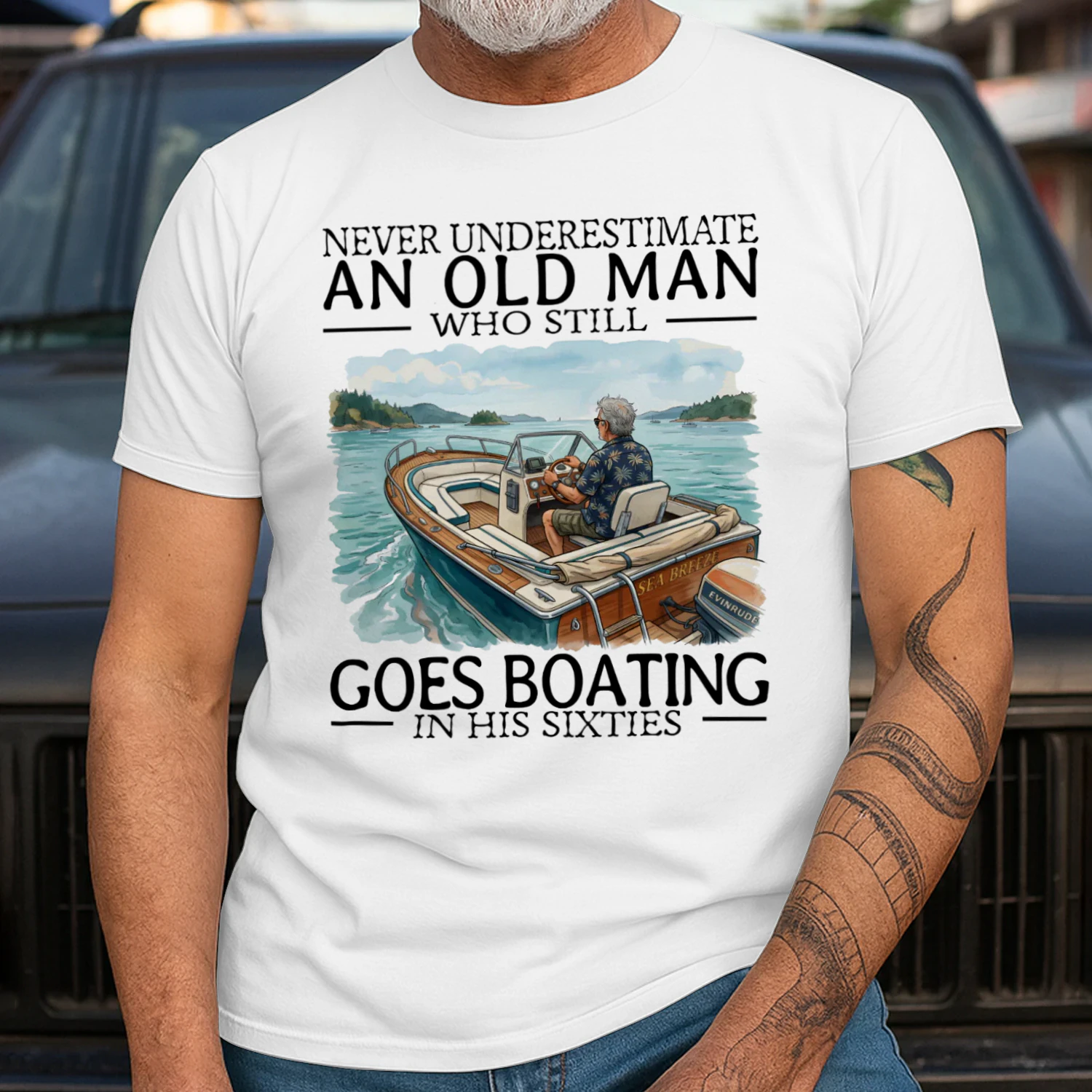 GOES BOATING IN HIS SIXTIES