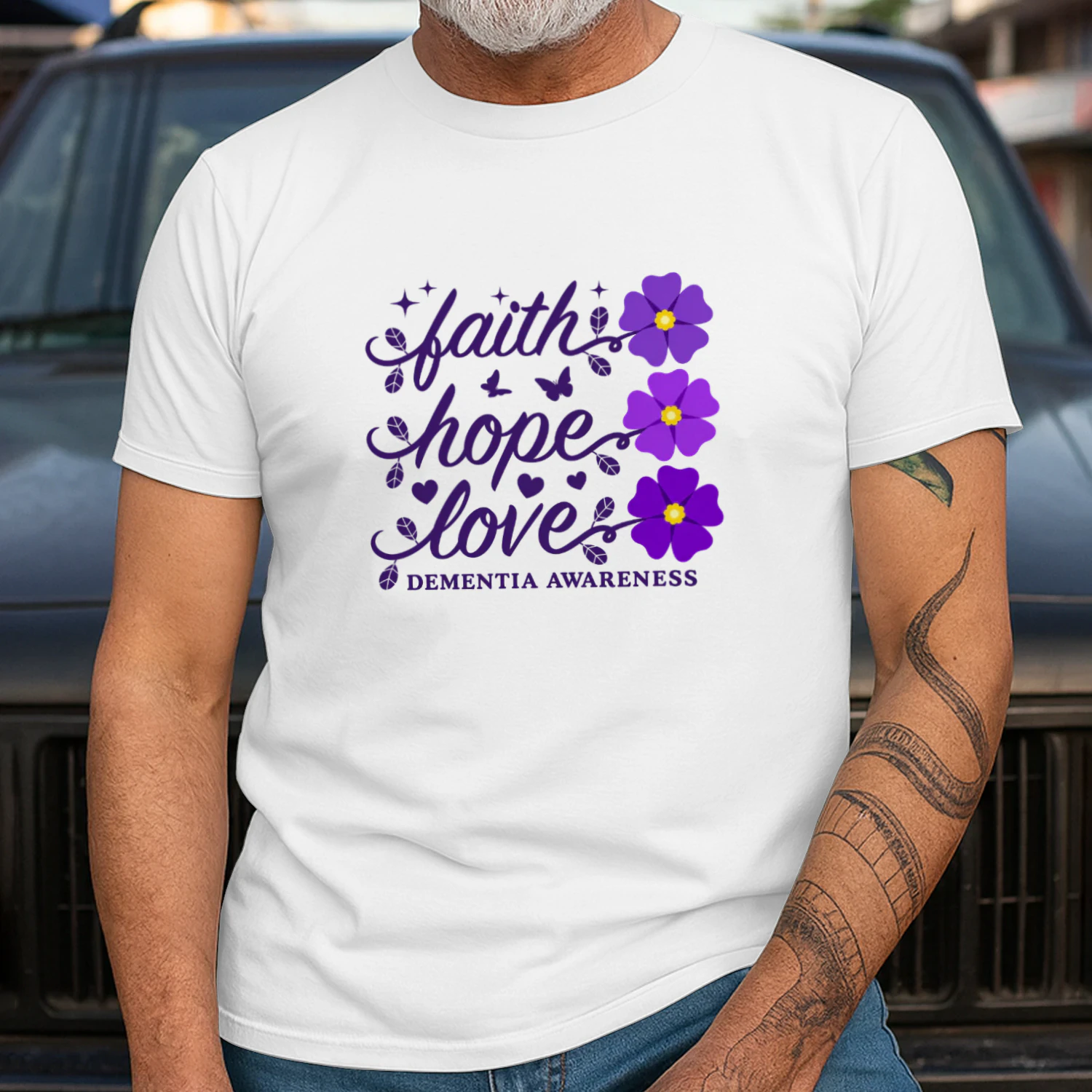 Faith Hope Love Dementia Alzheimer's Awareness Purple Flower