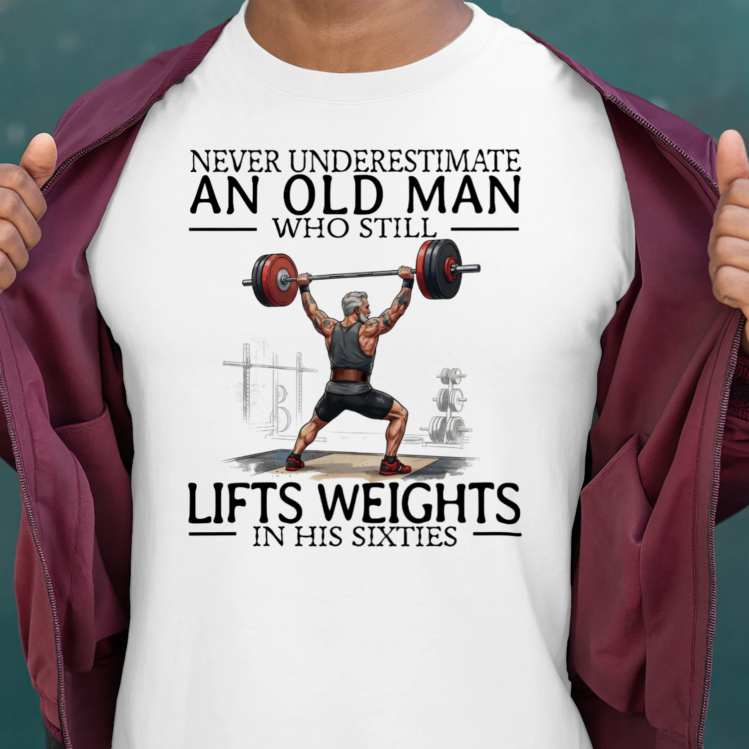 LIFTS WEIGHTS IN HIS SIXTIES