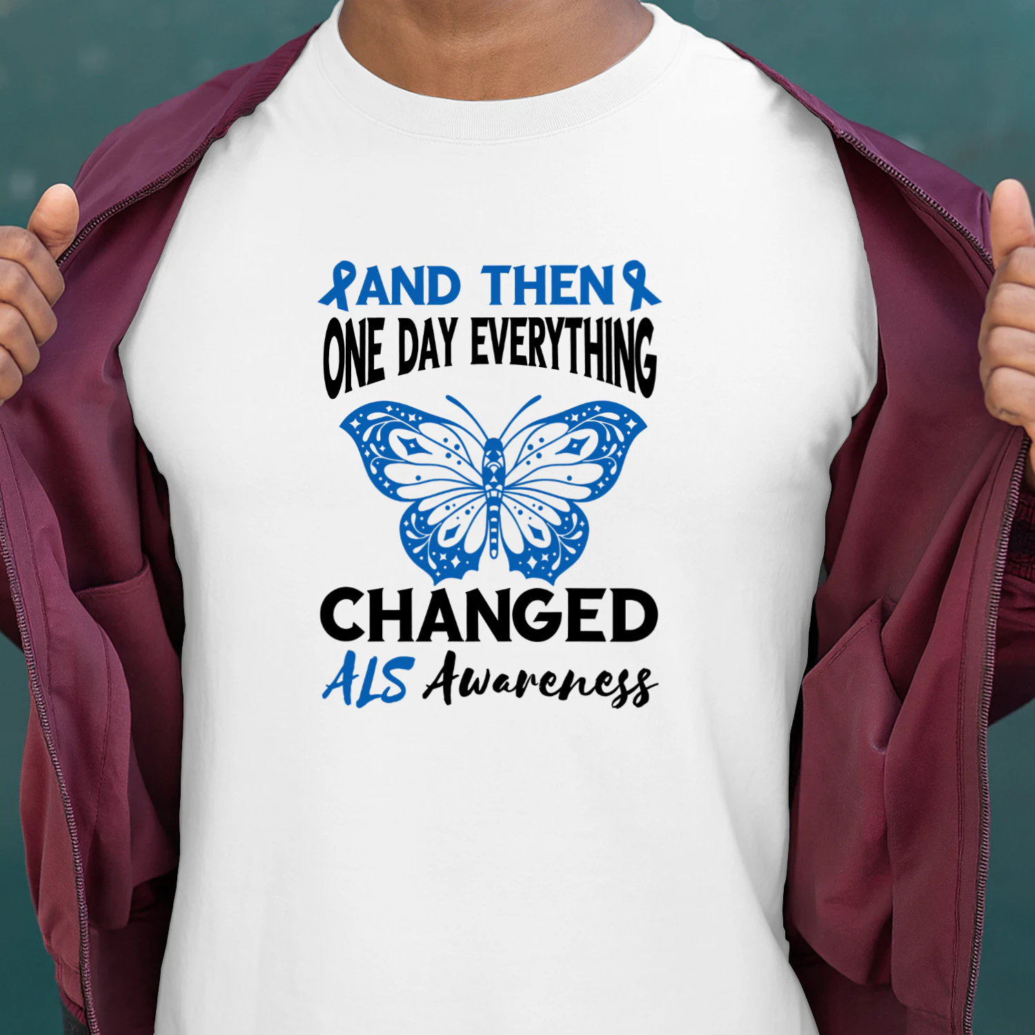 ALS Awareness Blue Ribbon One Day Everything Changed