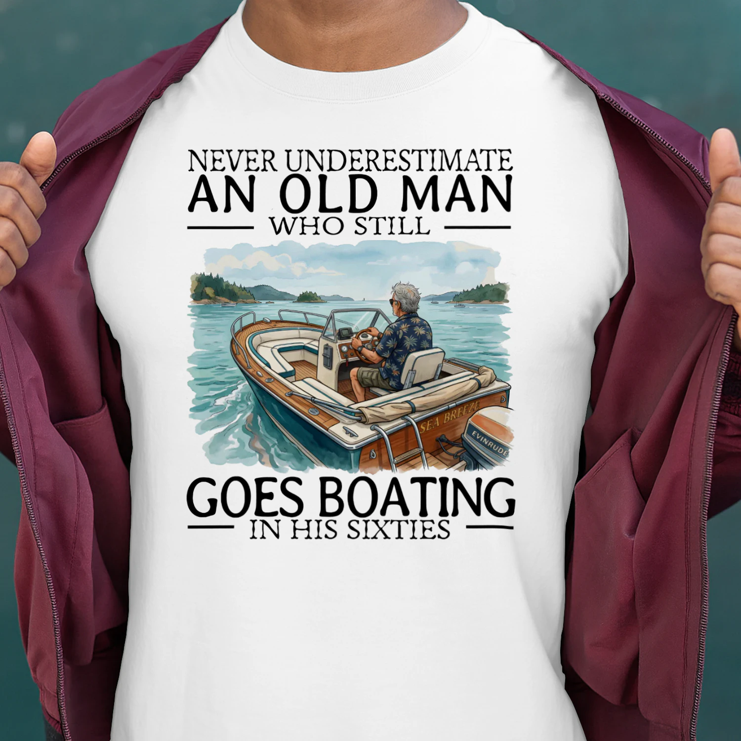 GOES BOATING IN HIS SIXTIES