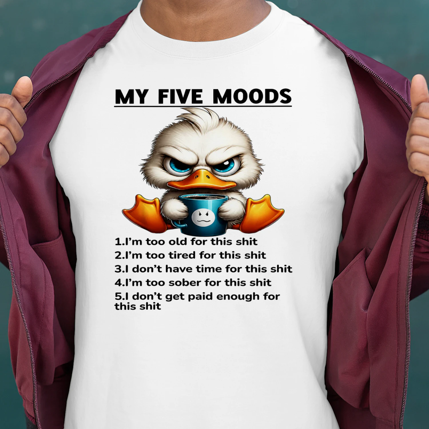 My Five Moods 1 Im Too Old For This Shit 2 Im Too Tired Duck