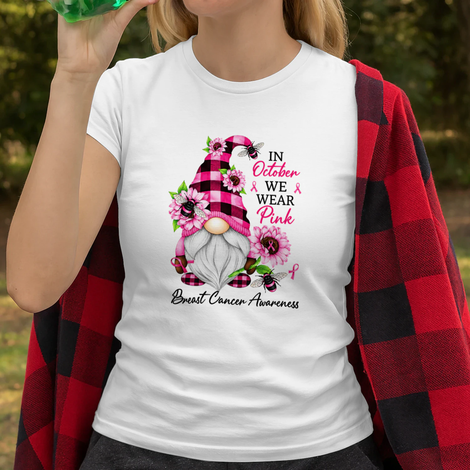 In October We Wear Pink Gnome Breast Cancer Awareness