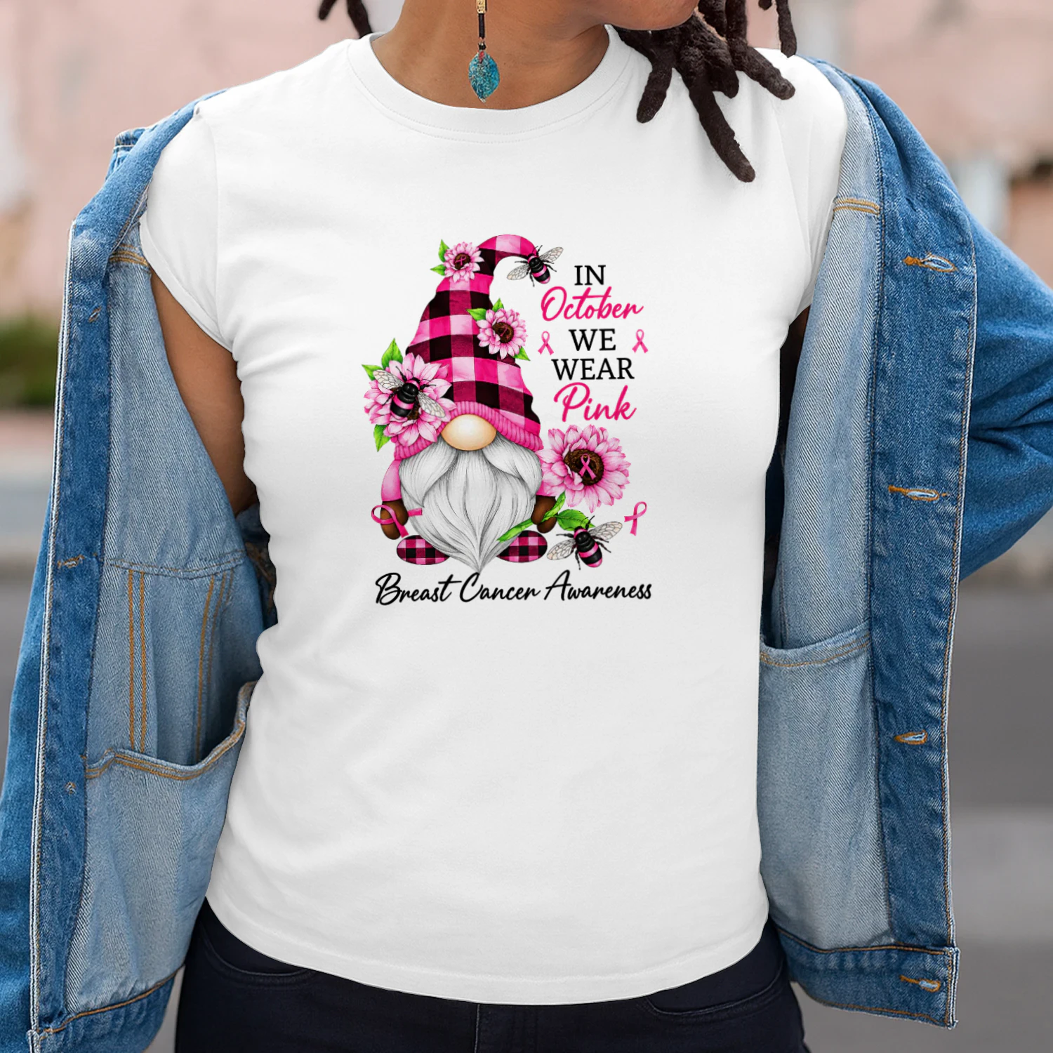 In October We Wear Pink Gnome Breast Cancer Awareness