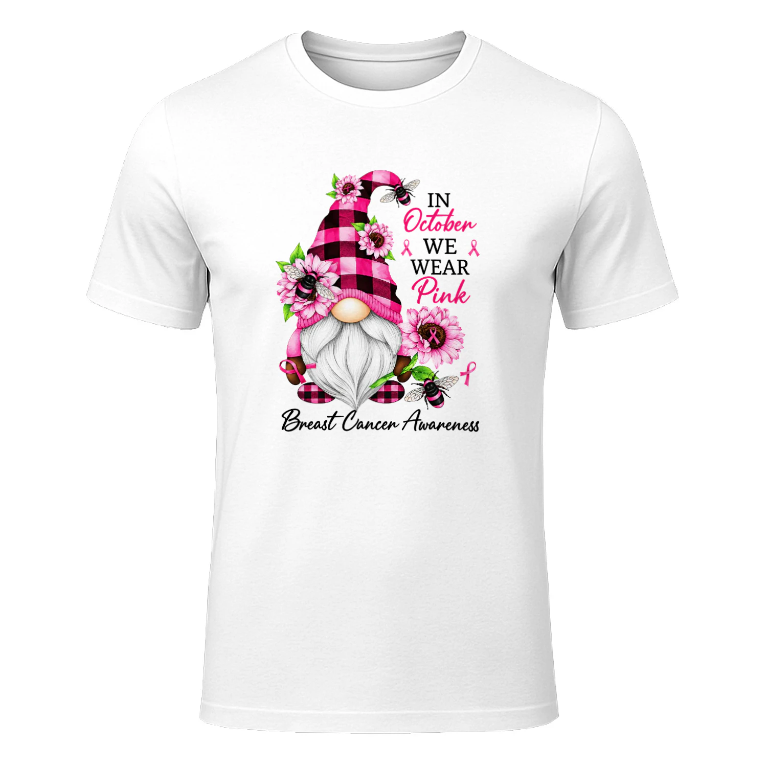 In October We Wear Pink Gnome Breast Cancer Awareness