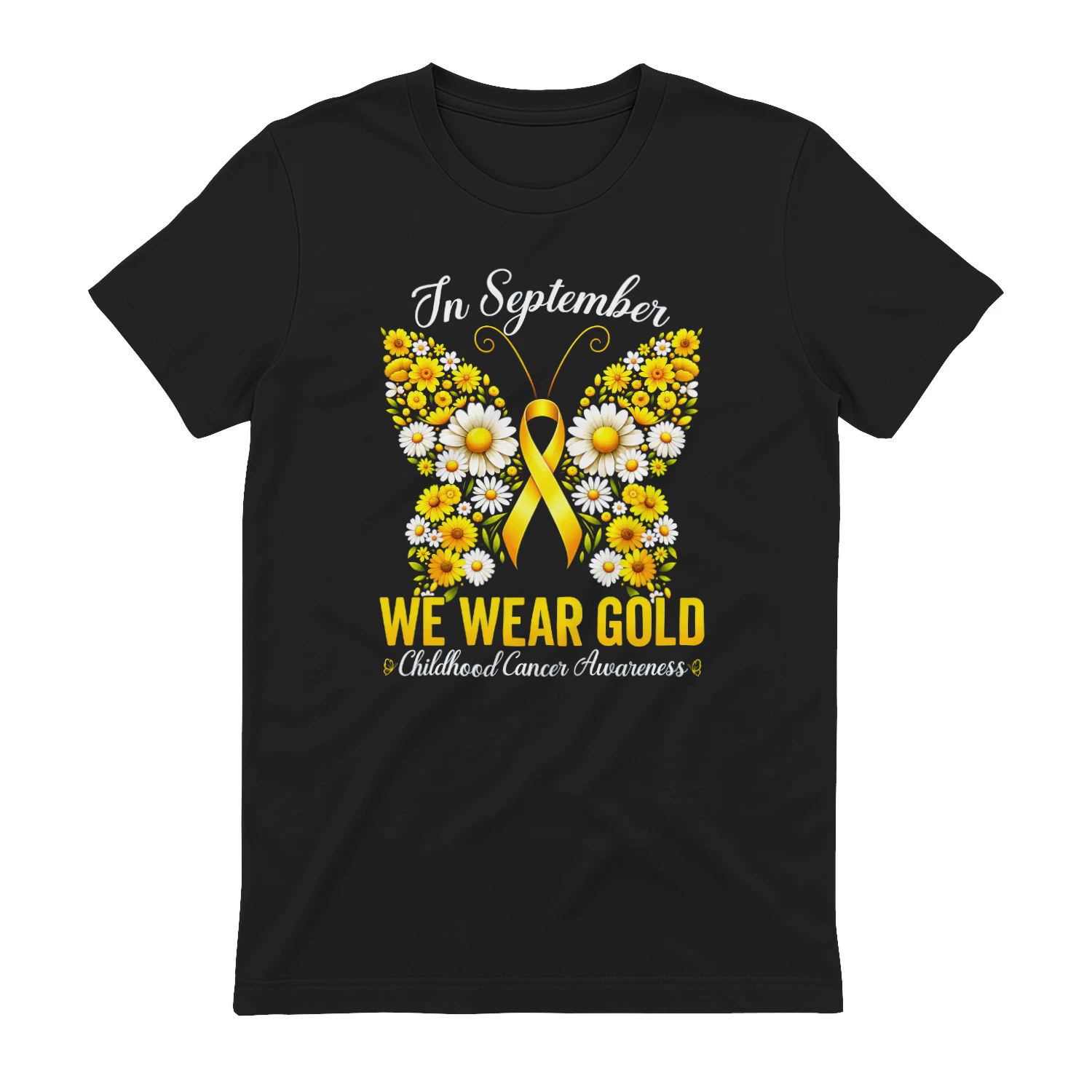 Retro I Wear Gold for Childhood Cancer Awareness Butterfly
