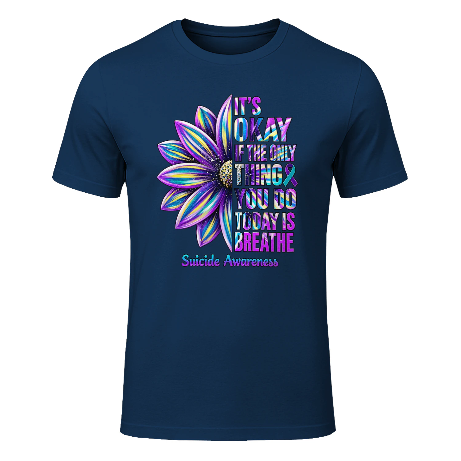 Suicide Prevention Awareness teal Ribbon and Sunflower