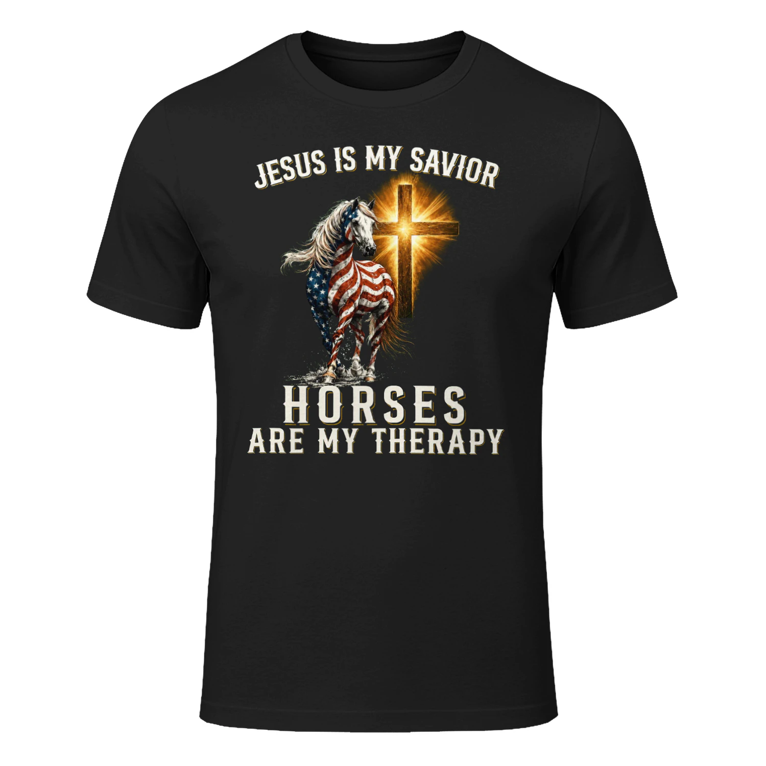 Jesus Savior Horses Therapy Usa Flag