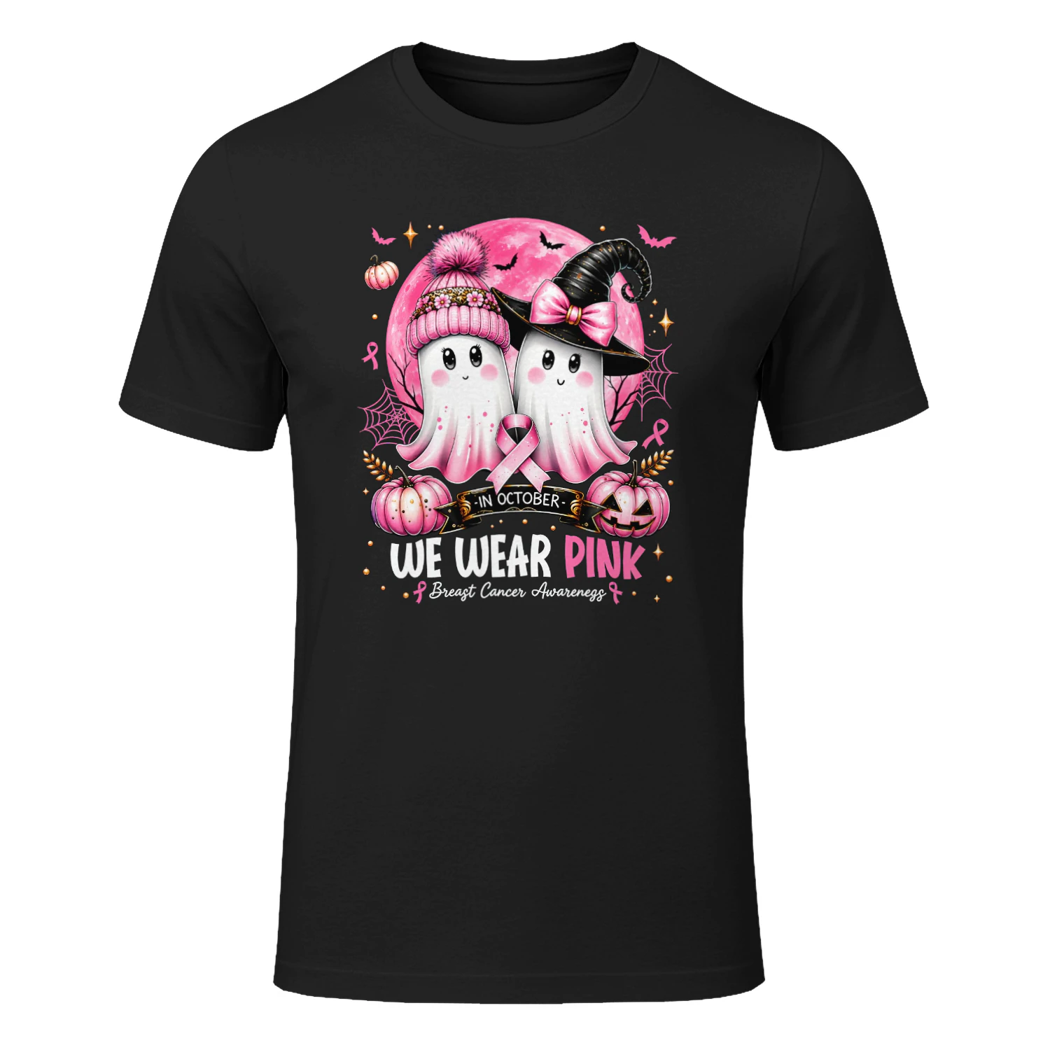 In October We Wear Pink Ghost Witch Breast Cancer Awareness