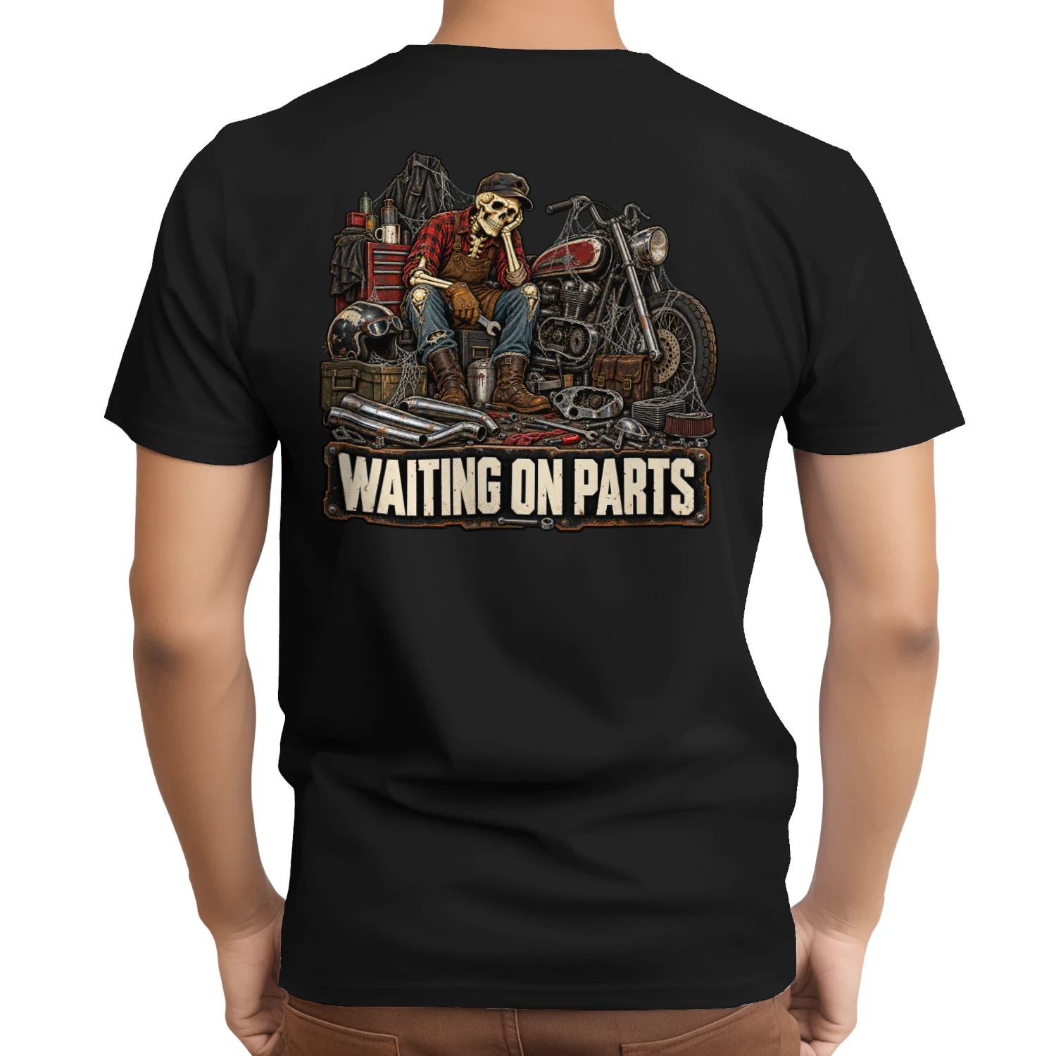 Waiting on parts motorcycle biker mechanic