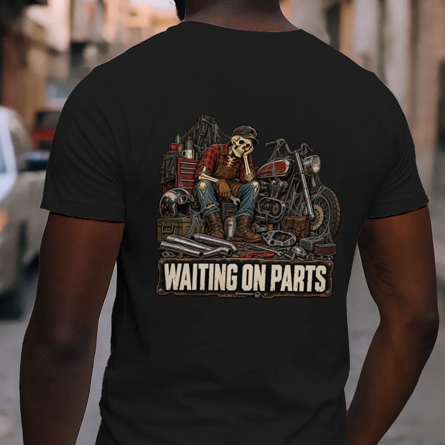Waiting on parts motorcycle biker mechanic