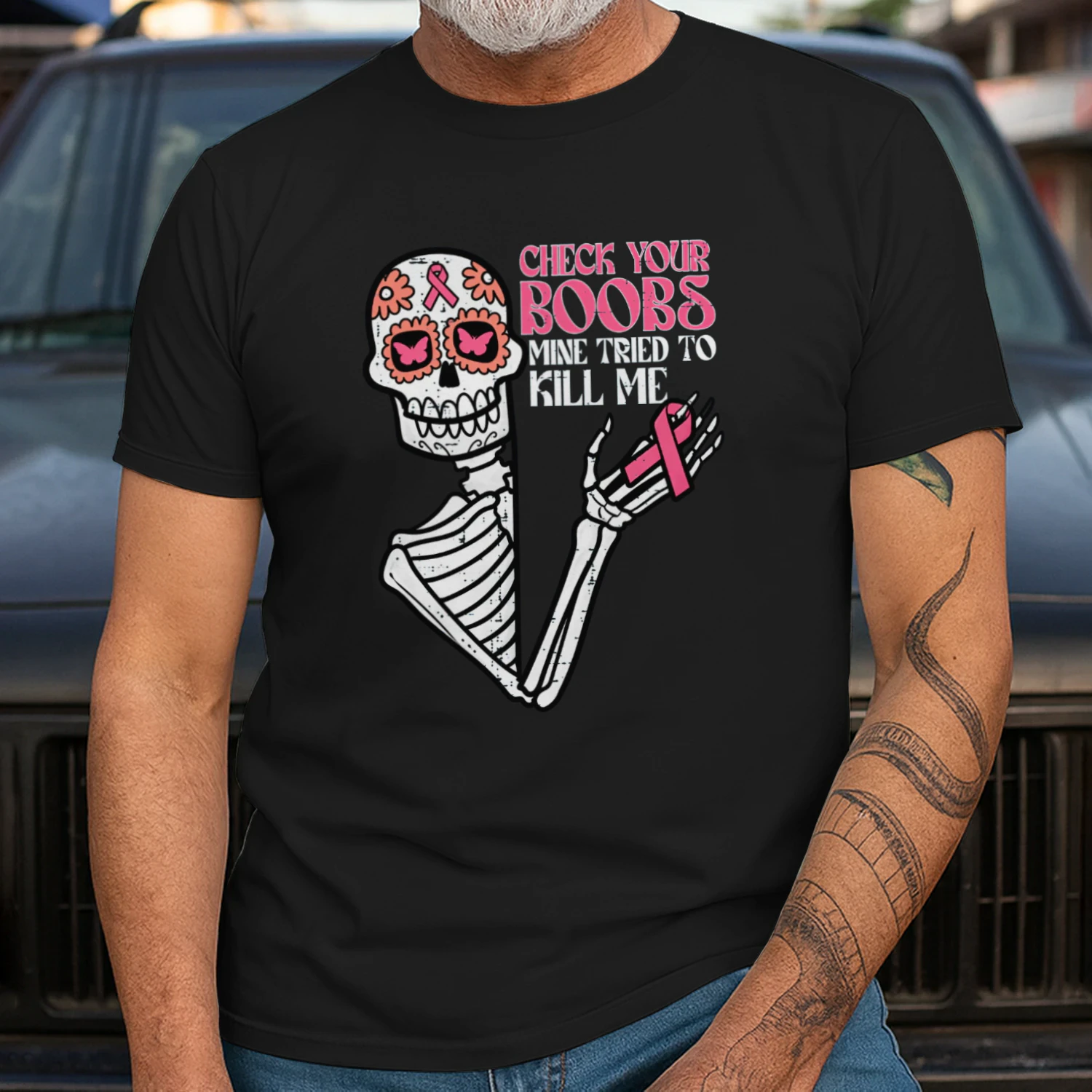 Sugar Skull Skeleton Funny Breast Cancer Awareness