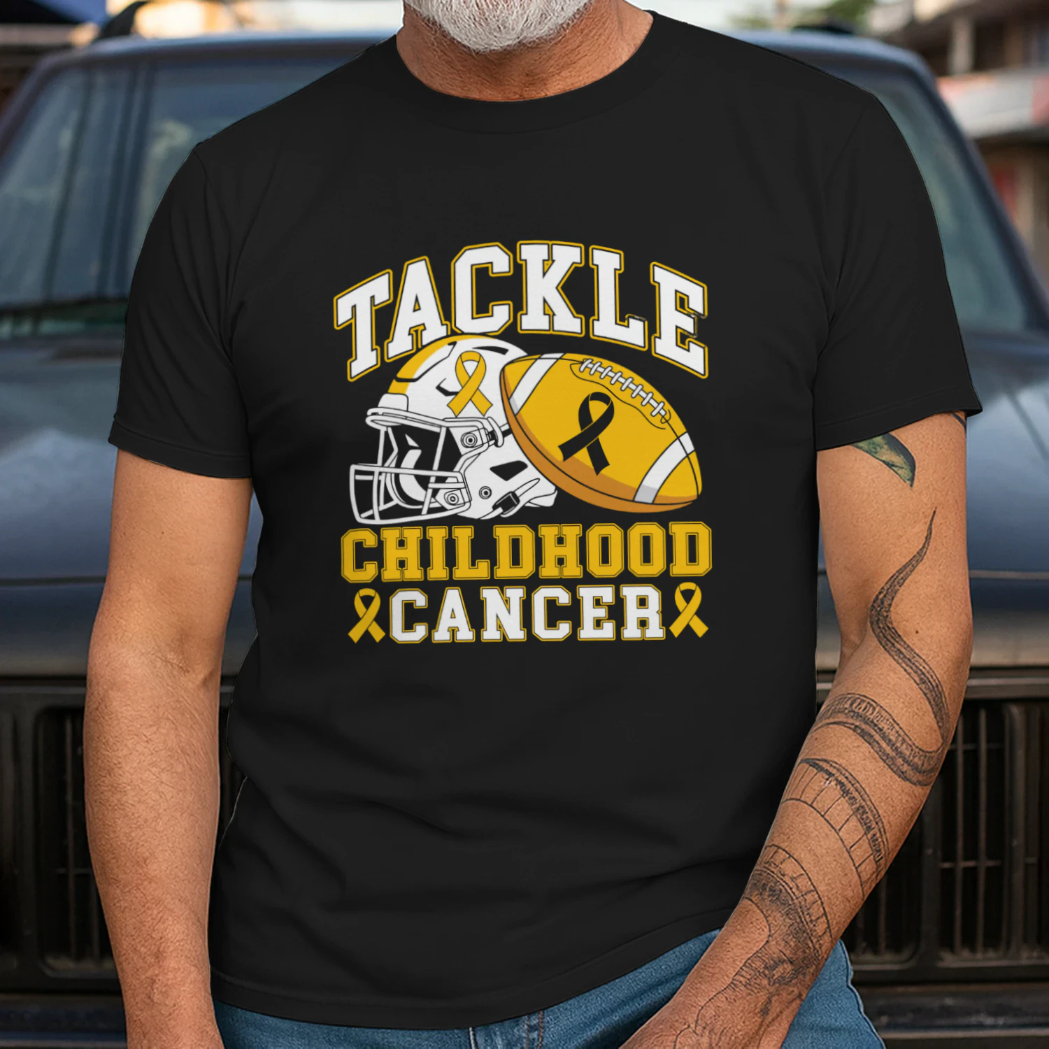 Tackle Childhood Cancer Awareness Football Gold Ribbon