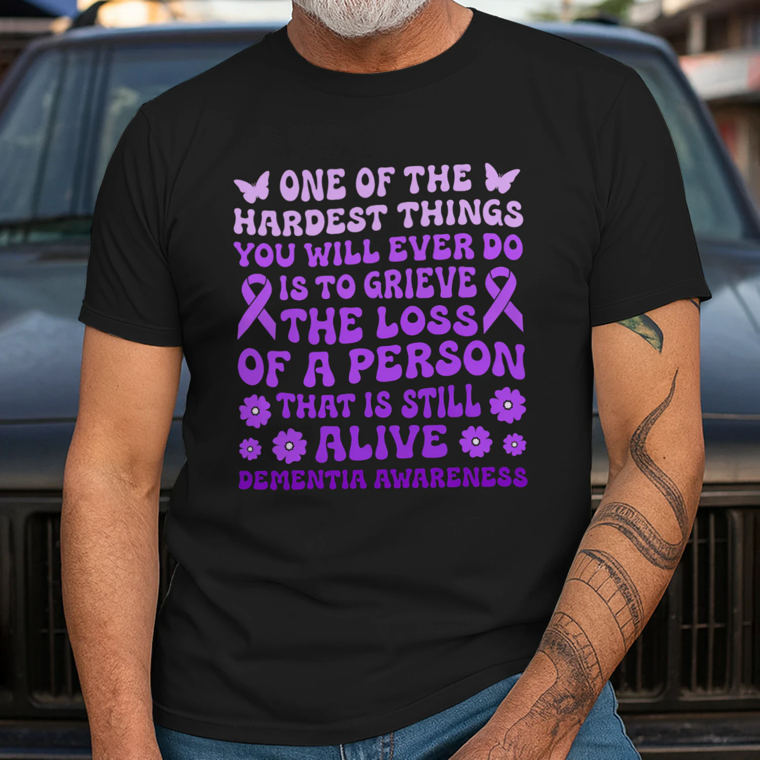 Dementia Alzheimers Awareness Women Purple Flower Butterfly