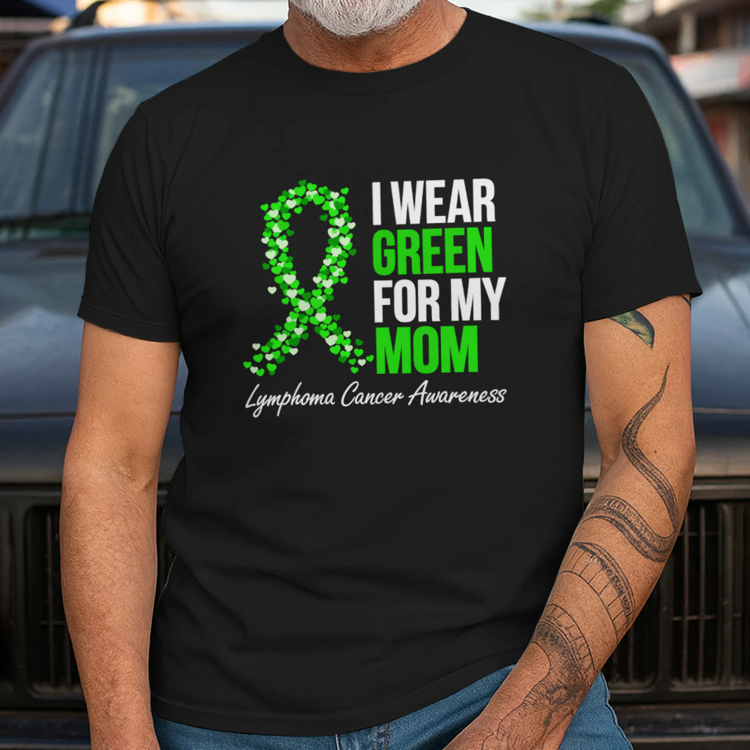Lymphoma Cancer Ribbon I Wear Green for My Mom Support Squad