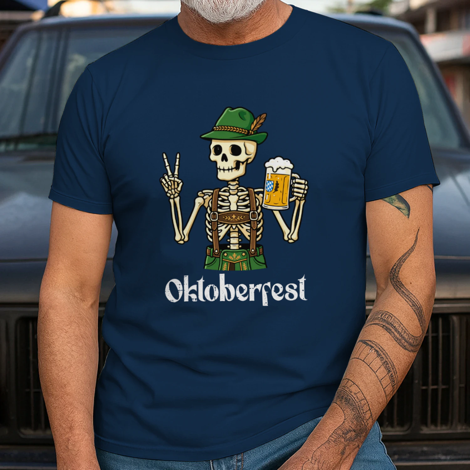 Oktoberfest Skeleton Lederhosen Peace Funny German