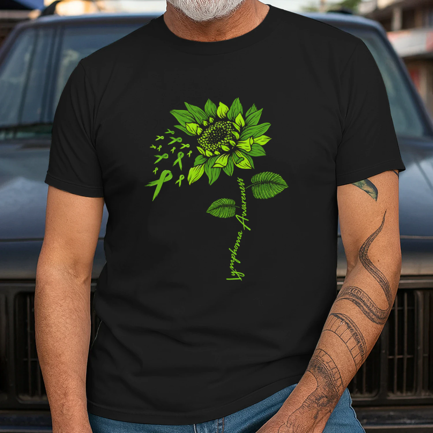 Lymphoma Cancer Awareness Lime Green Ribbon Sunflower Lover