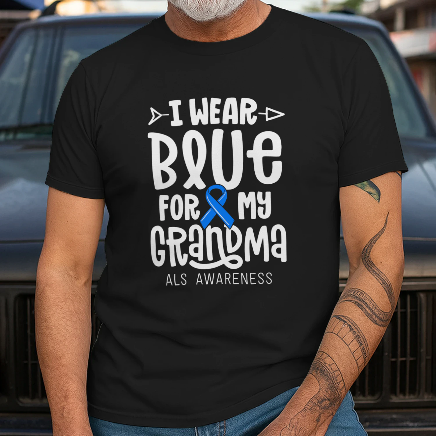 Blue Ribbon For Grandma Disease ALS Awareness Family Cure