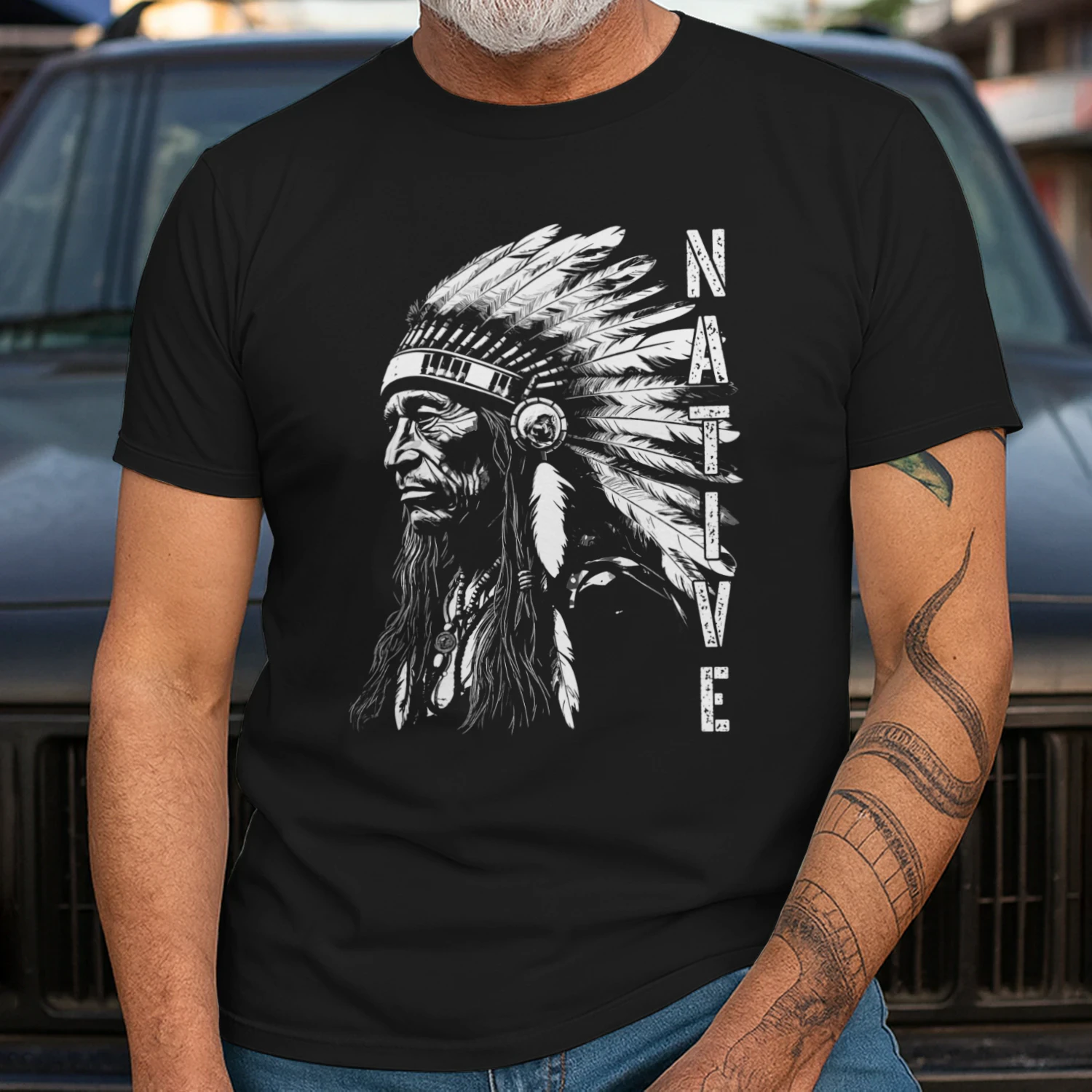 Vintage Native American Day Indian Headdress Indigenous Men