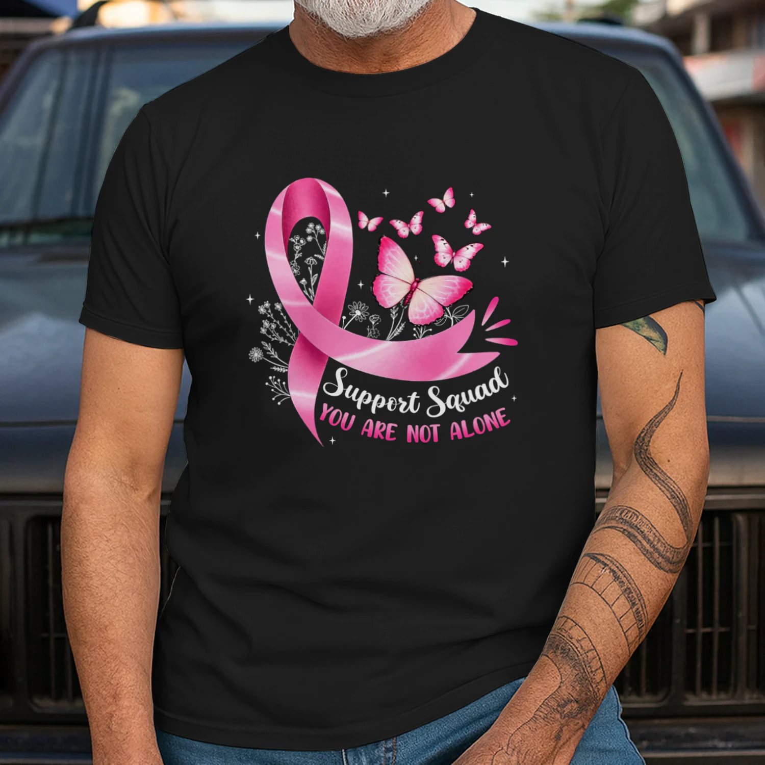 Support Squad Breast Cancer Awareness Pink Bow Butterfly