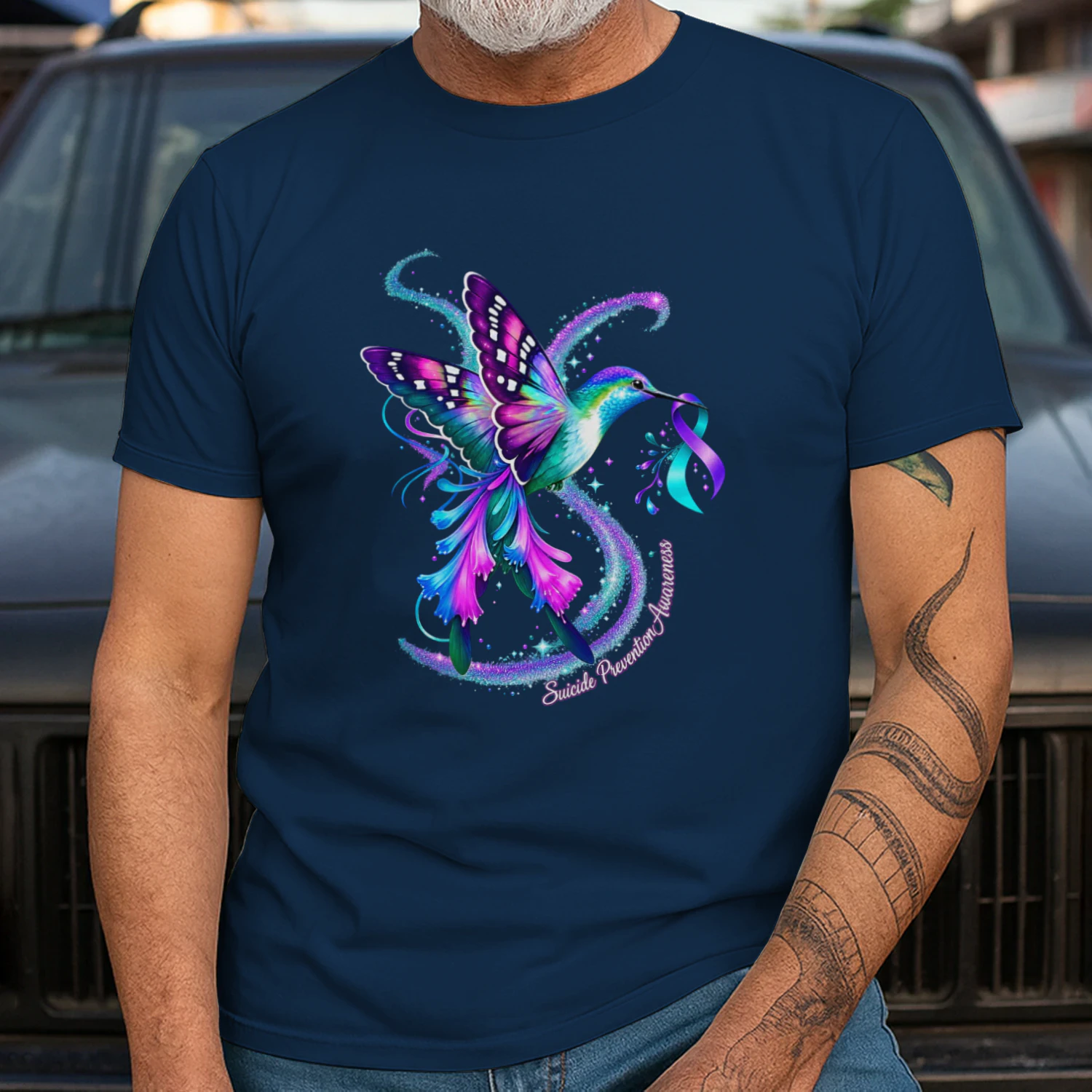Hummingbird Purple Blue Ribbon Suicide Prevention Awareness