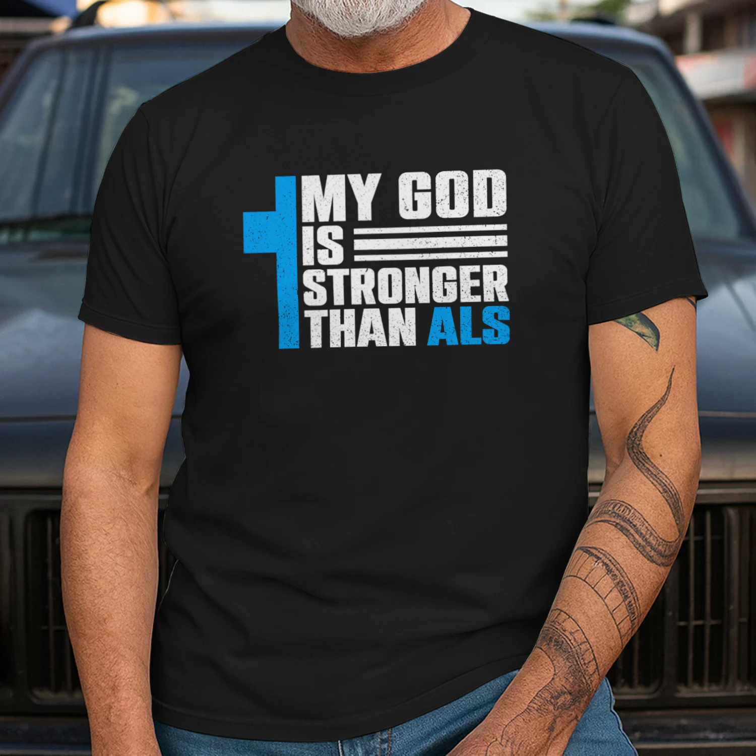 My God Is Stronger Than ALS ALS Awareness Month Ribbon