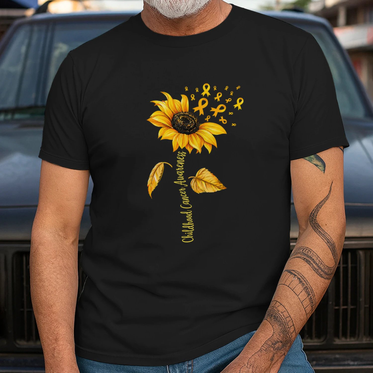 Support Childhood Cancer Awareness Sunflower Gold Ribbon