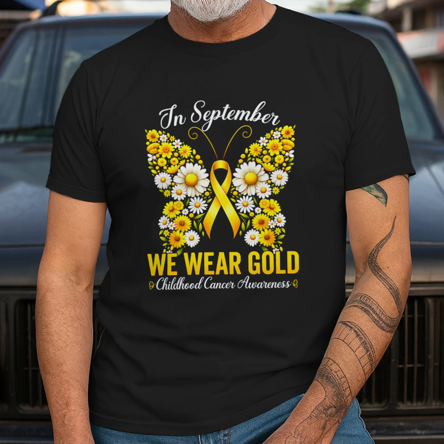 Retro I Wear Gold for Childhood Cancer Awareness Butterfly