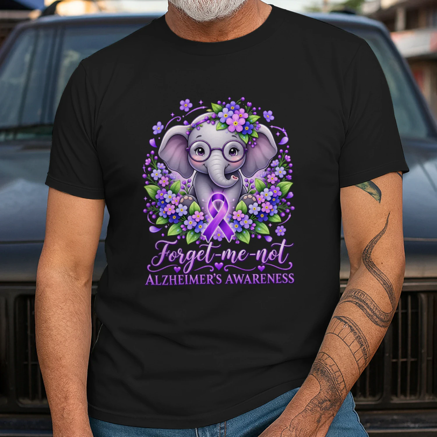 Elephant Purple Ribbon Forget Me Not Alzheimer’s Awareness