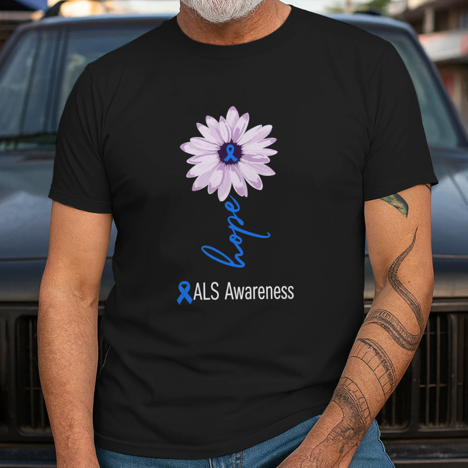 ALS Awareness Month Blue Sunflower Ribbon ALS Warrior