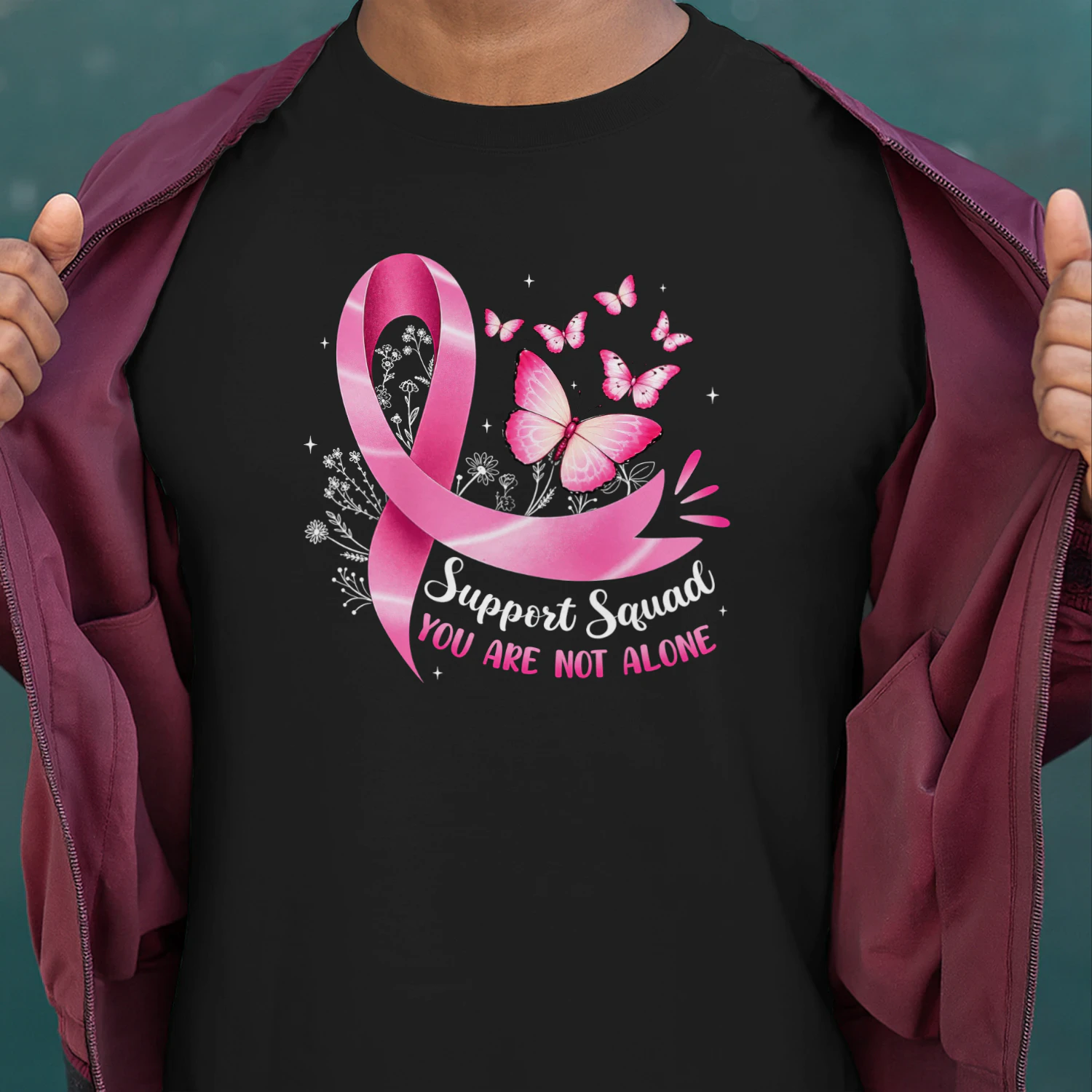 Support Squad Breast Cancer Awareness Pink Bow Butterfly