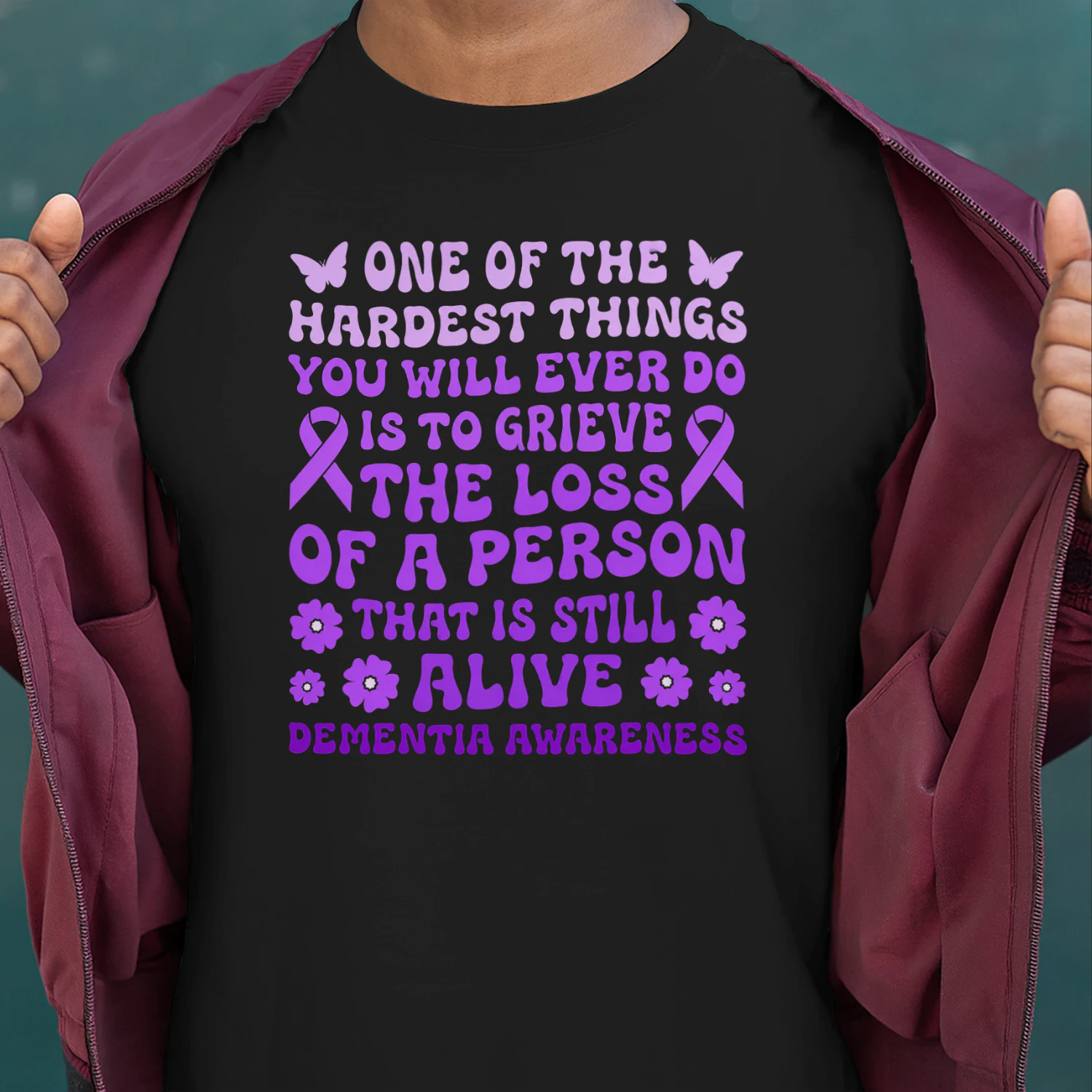 Dementia Alzheimers Awareness Women Purple Flower Butterfly