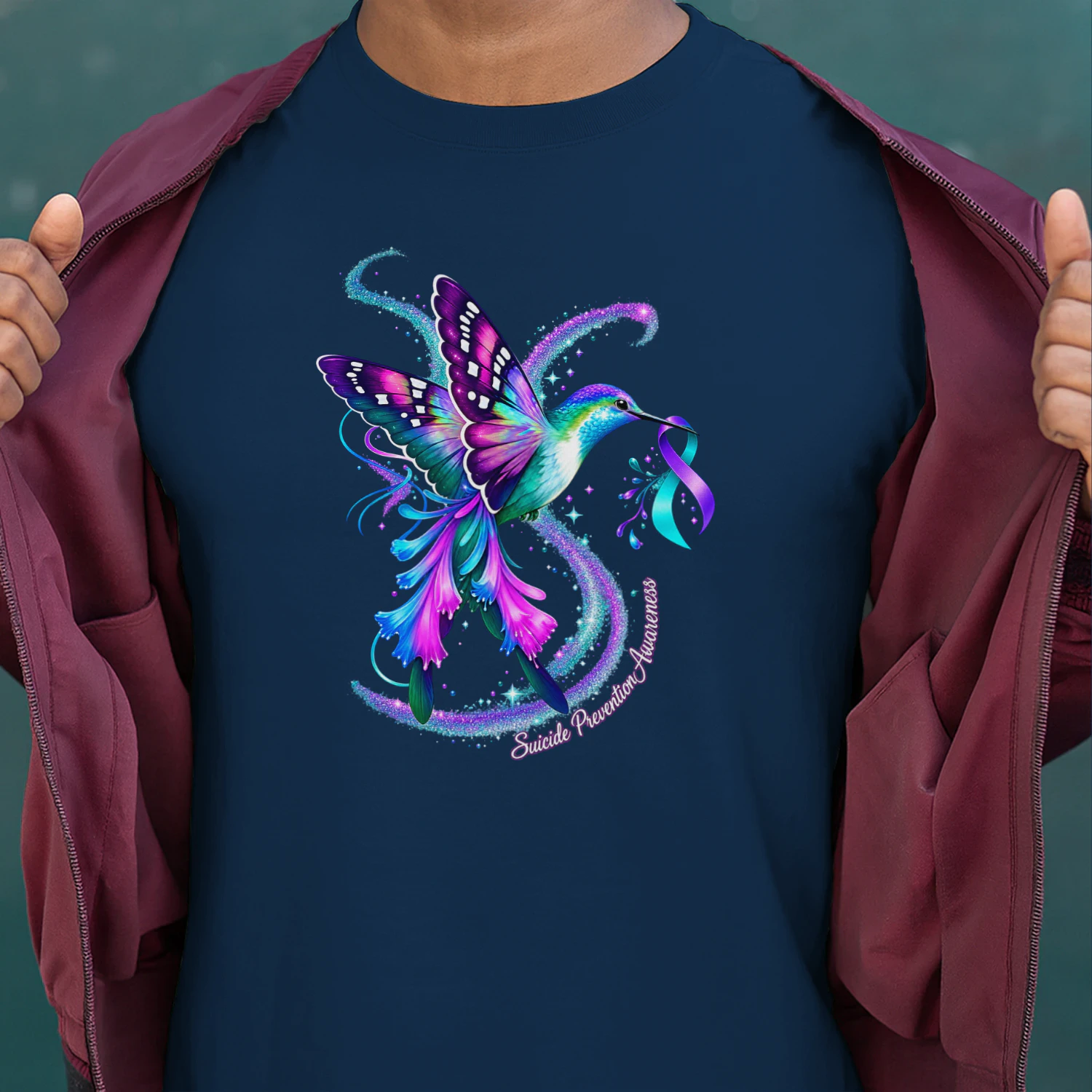 Hummingbird Purple Blue Ribbon Suicide Prevention Awareness
