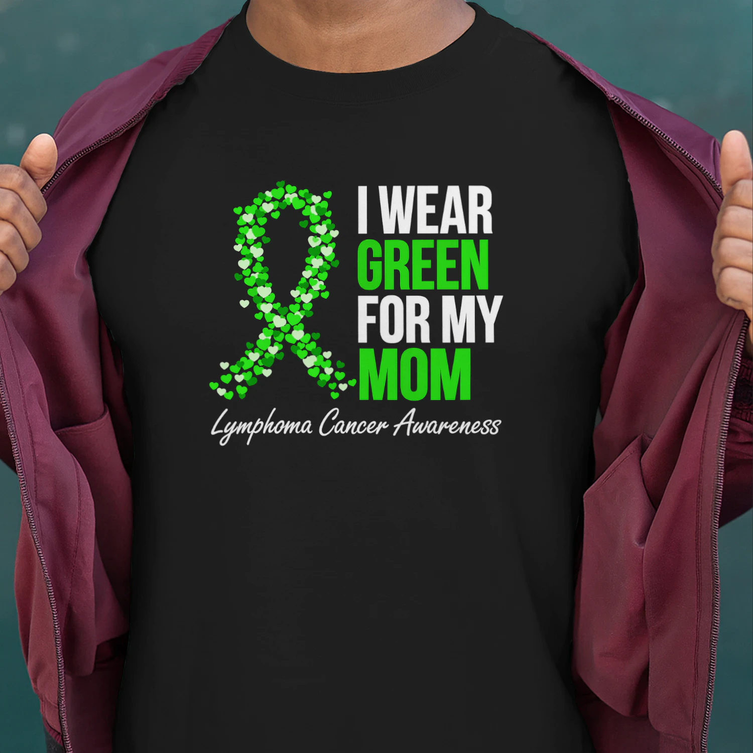 Lymphoma Cancer Ribbon I Wear Green for My Mom Support Squad