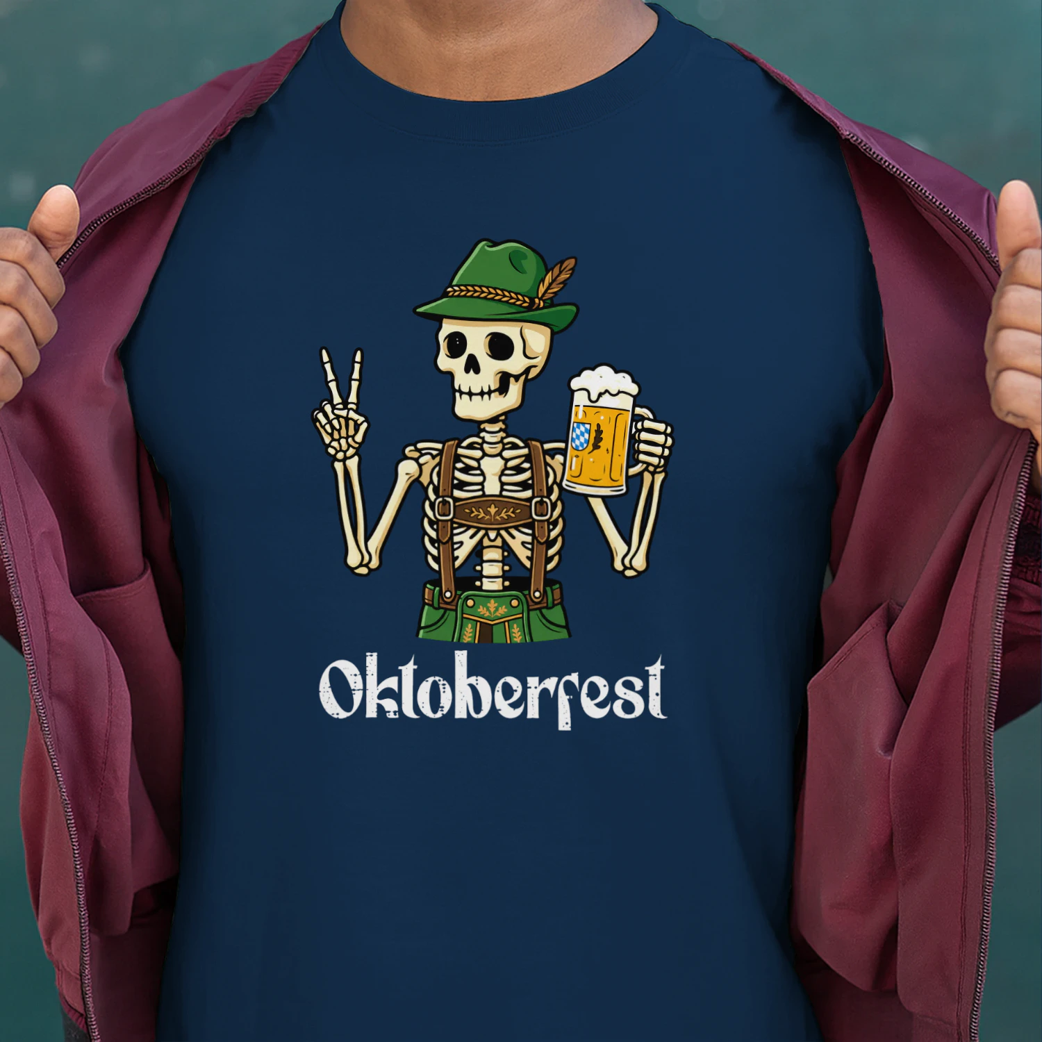 Oktoberfest Skeleton Lederhosen Peace Funny German
