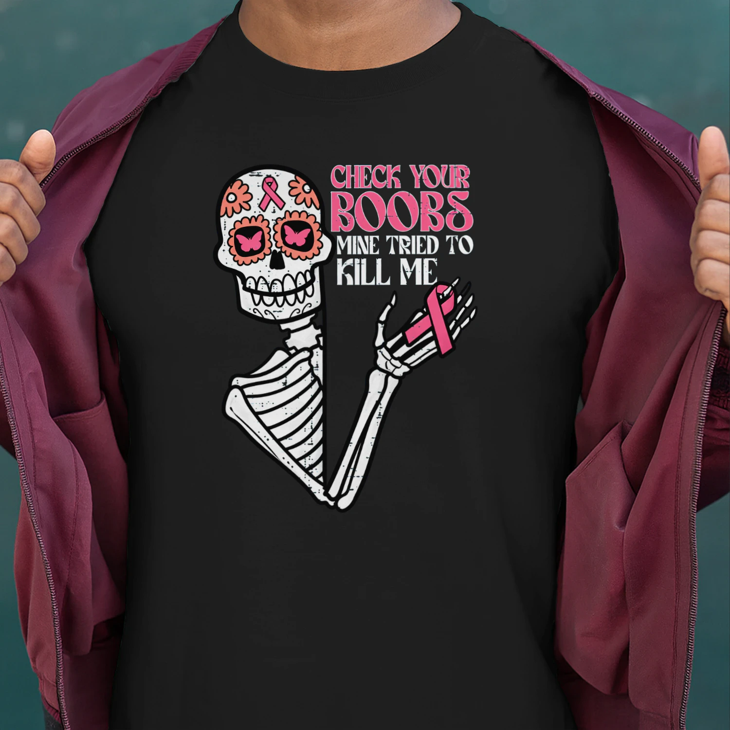 Sugar Skull Skeleton Funny Breast Cancer Awareness